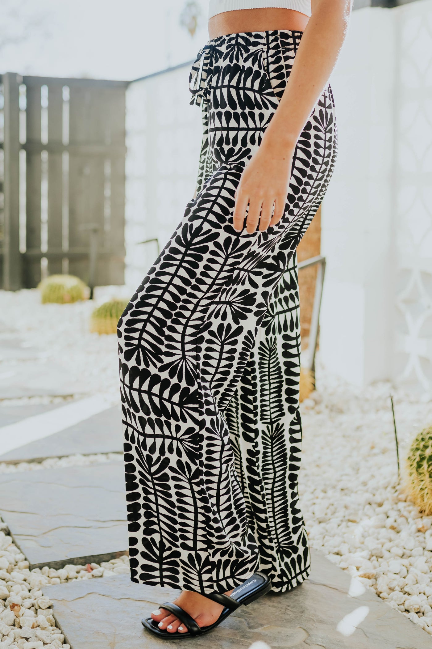 Black and Cream Printed Wide Leg Flowy Pants