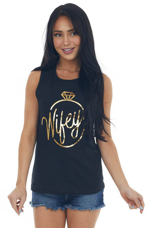 Black and Gold Foil 'Wifey' Graphic Tank Top