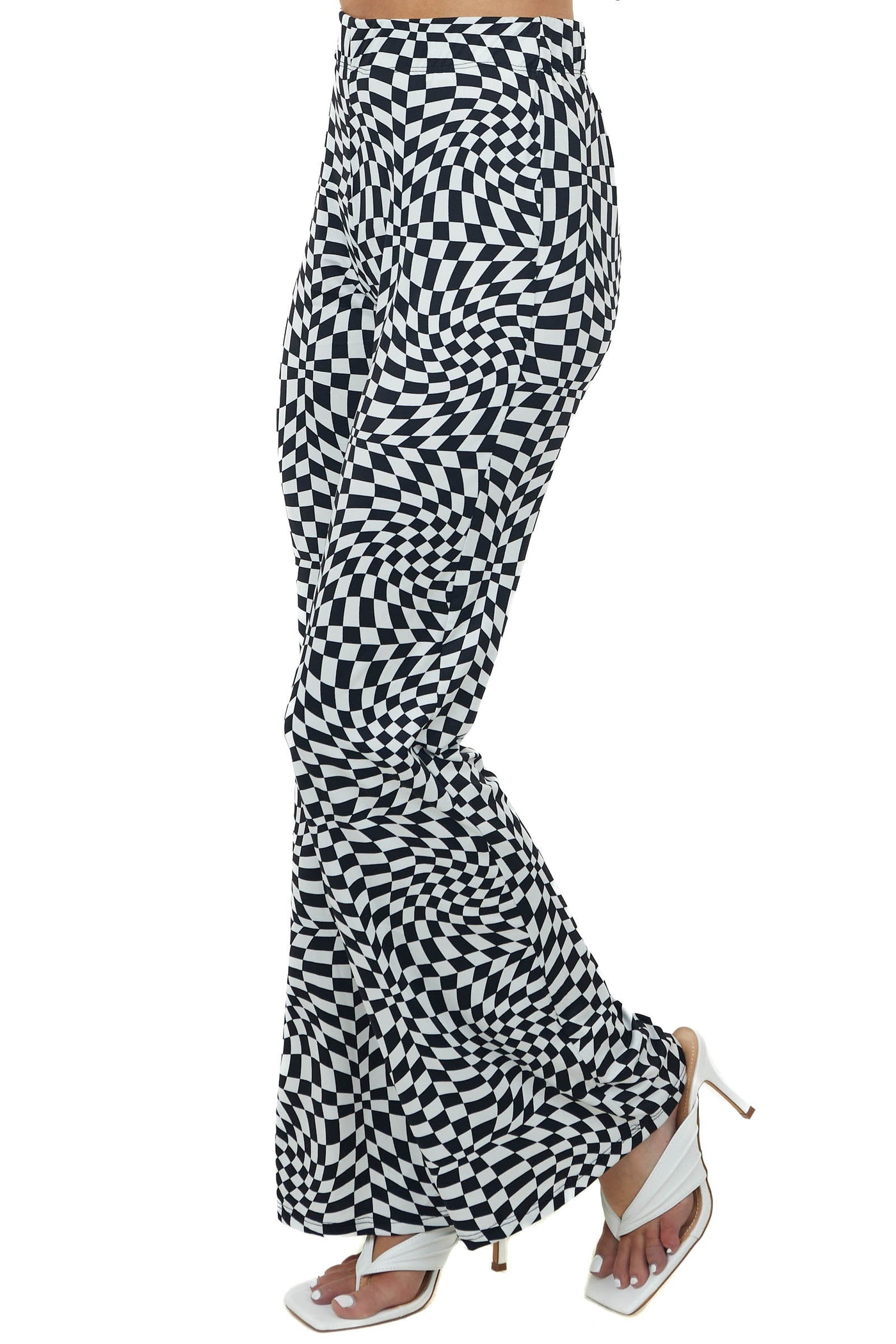 Black and Off White Abstract Checkered Print Pants