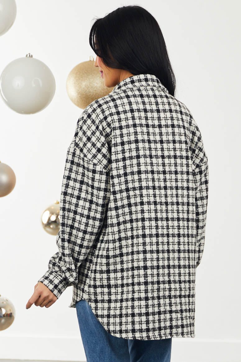 Black and Off White Plaid Oversized Shirt Jacket