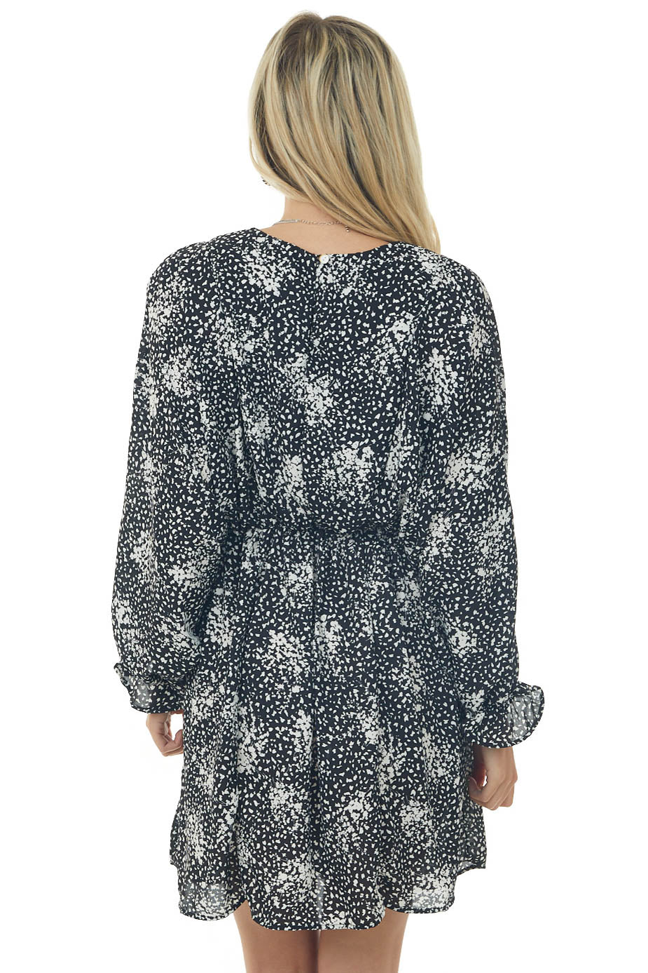 Black and White Printed Dolman Sleeve Short Dress