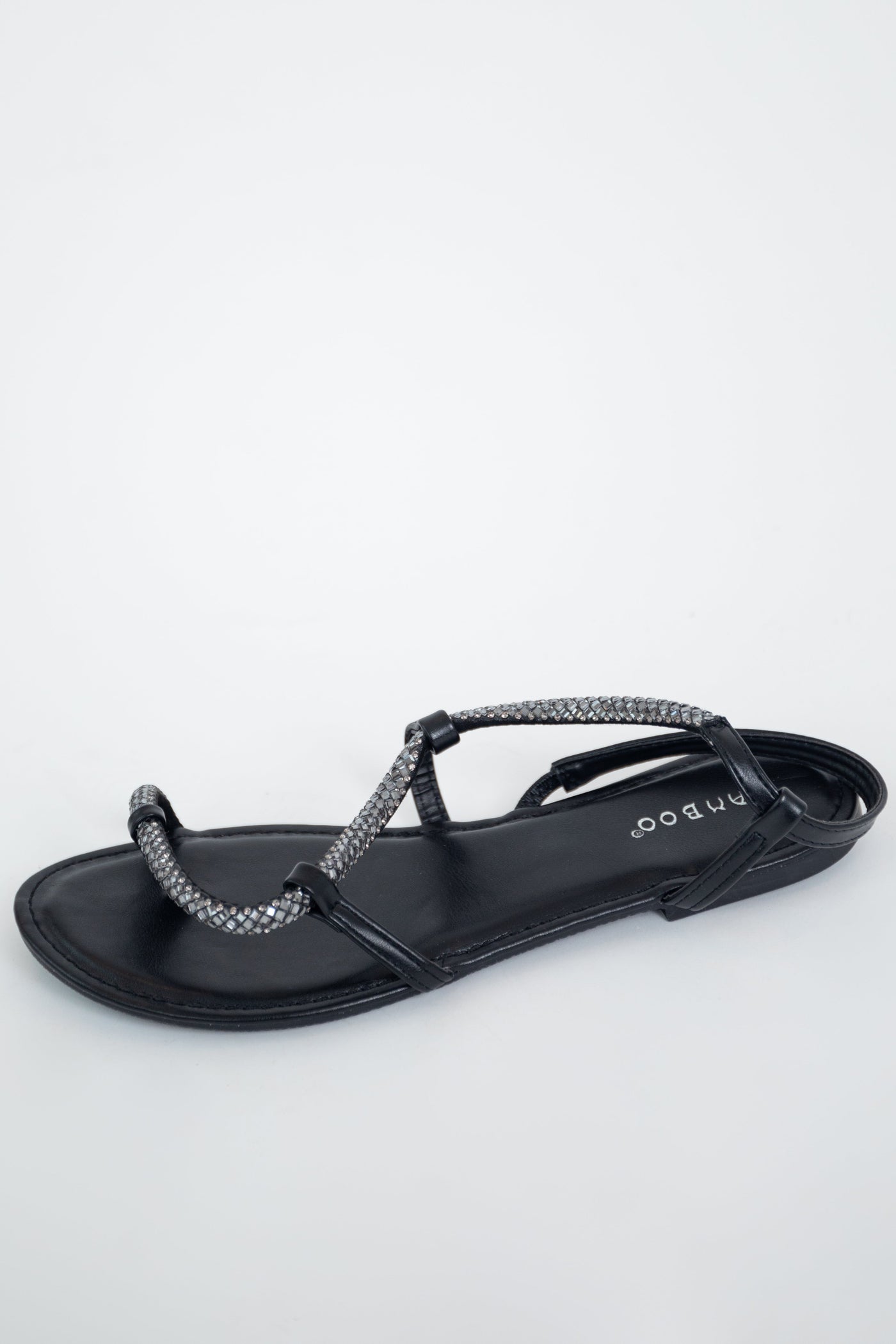 Black Asymmetrical Rhinestone Sling Back Sandal
