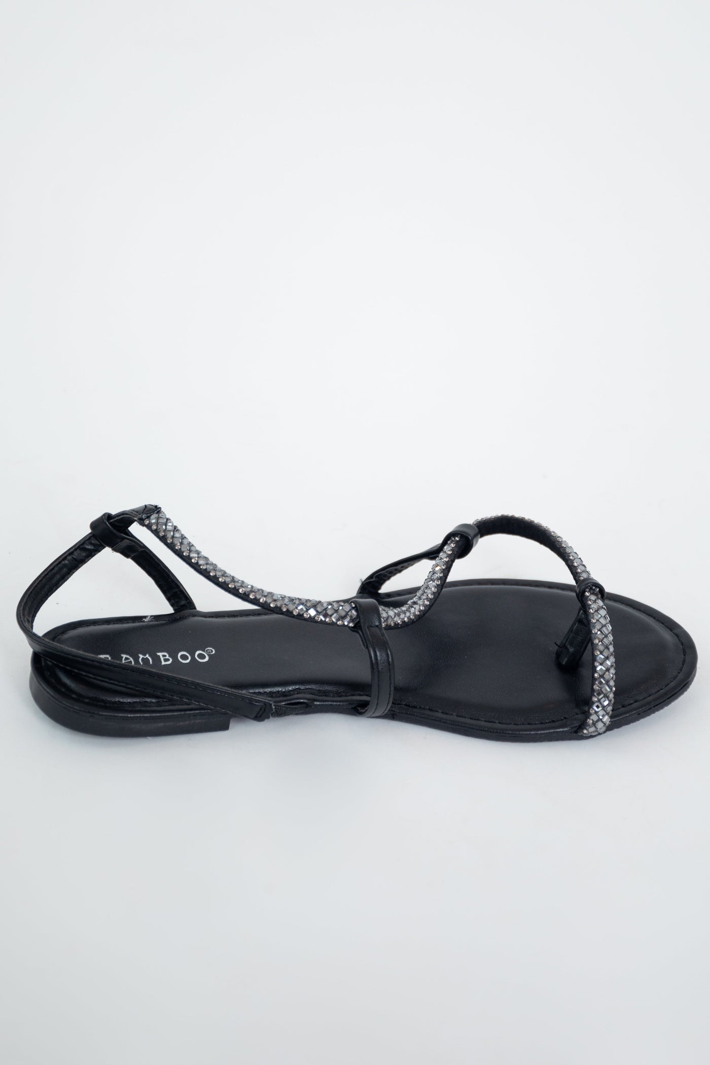 Black Asymmetrical Rhinestone Sling Back Sandal
