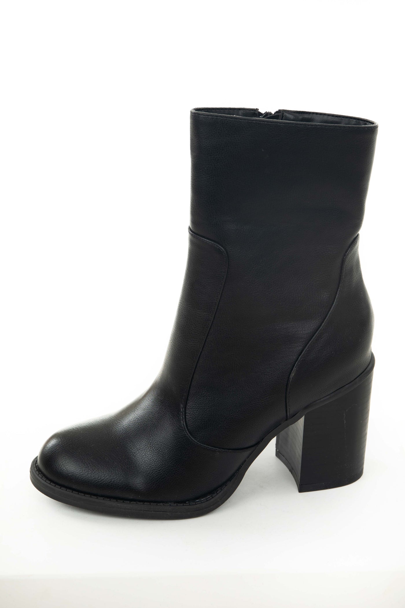Black Block Heel Rounded Toe Mid Calf Boots