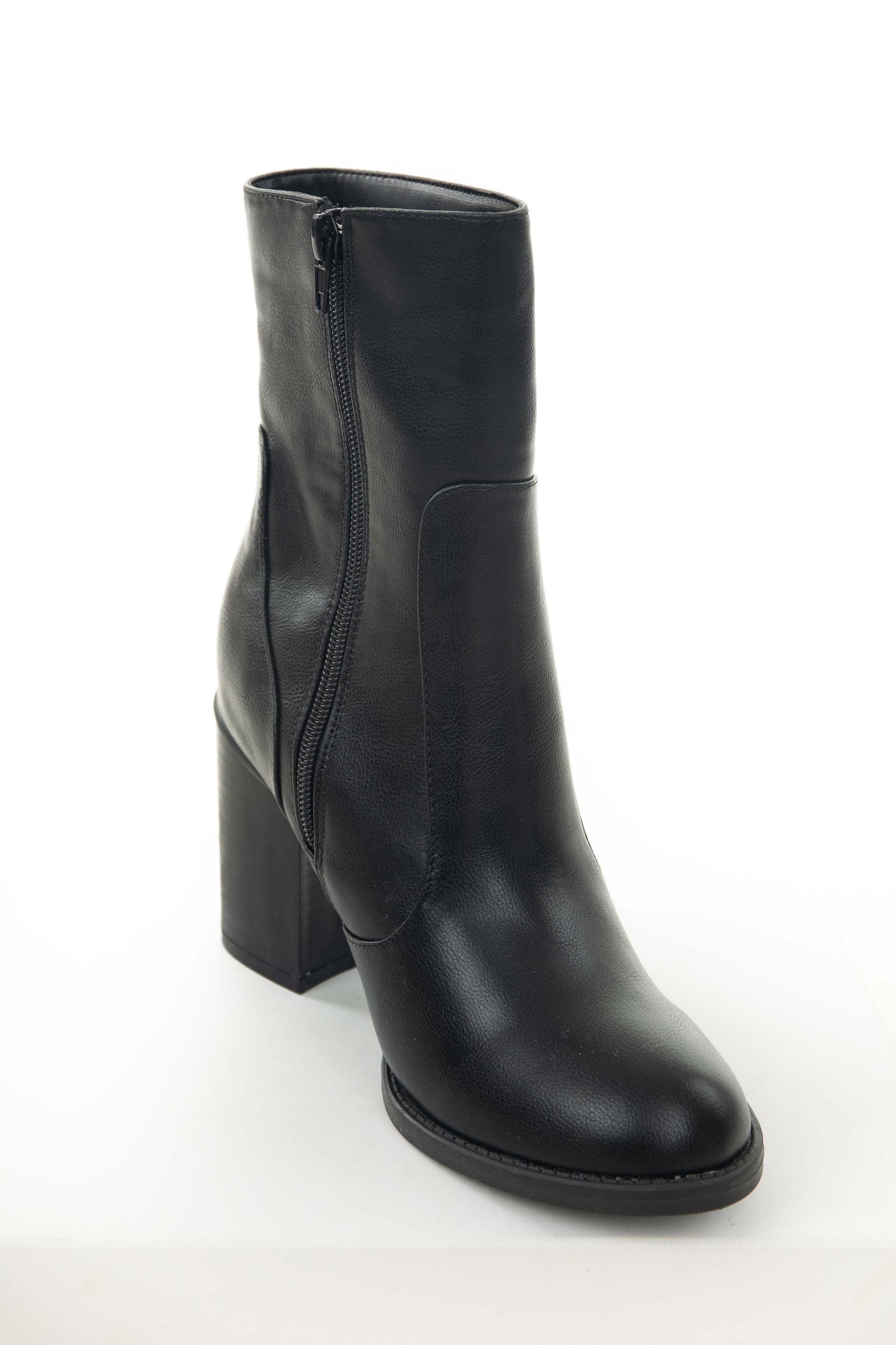 Black Block Heel Rounded Toe Mid Calf Boots