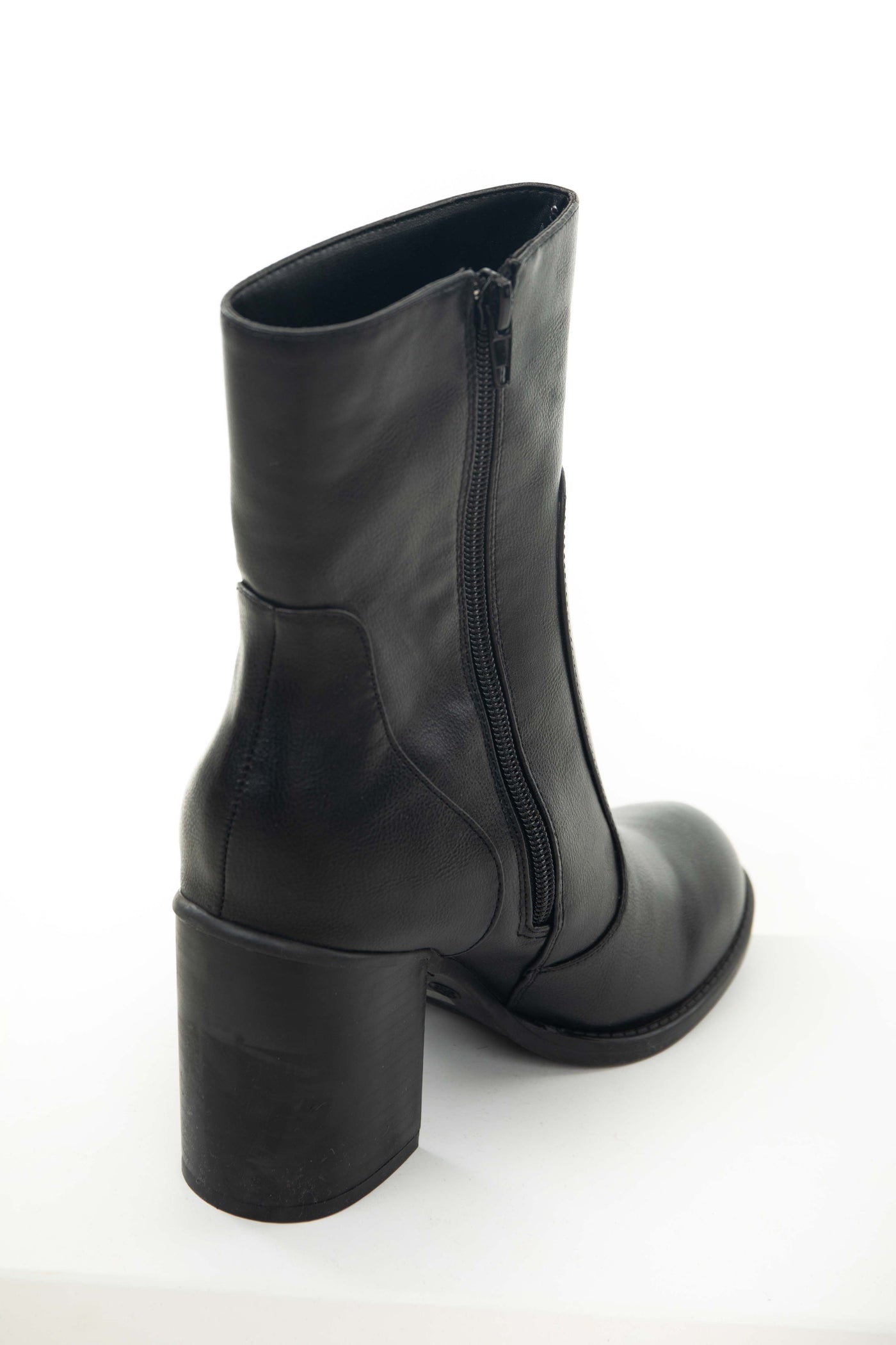 Black Block Heel Rounded Toe Mid Calf Boots