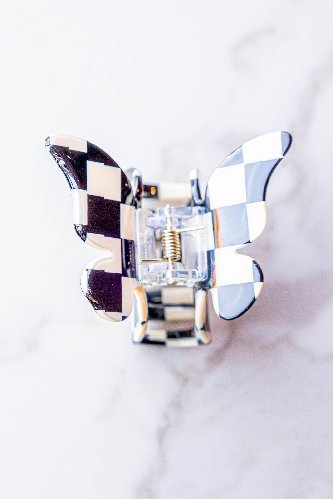 Black Checkered Acetate Butterfly Hair Claw