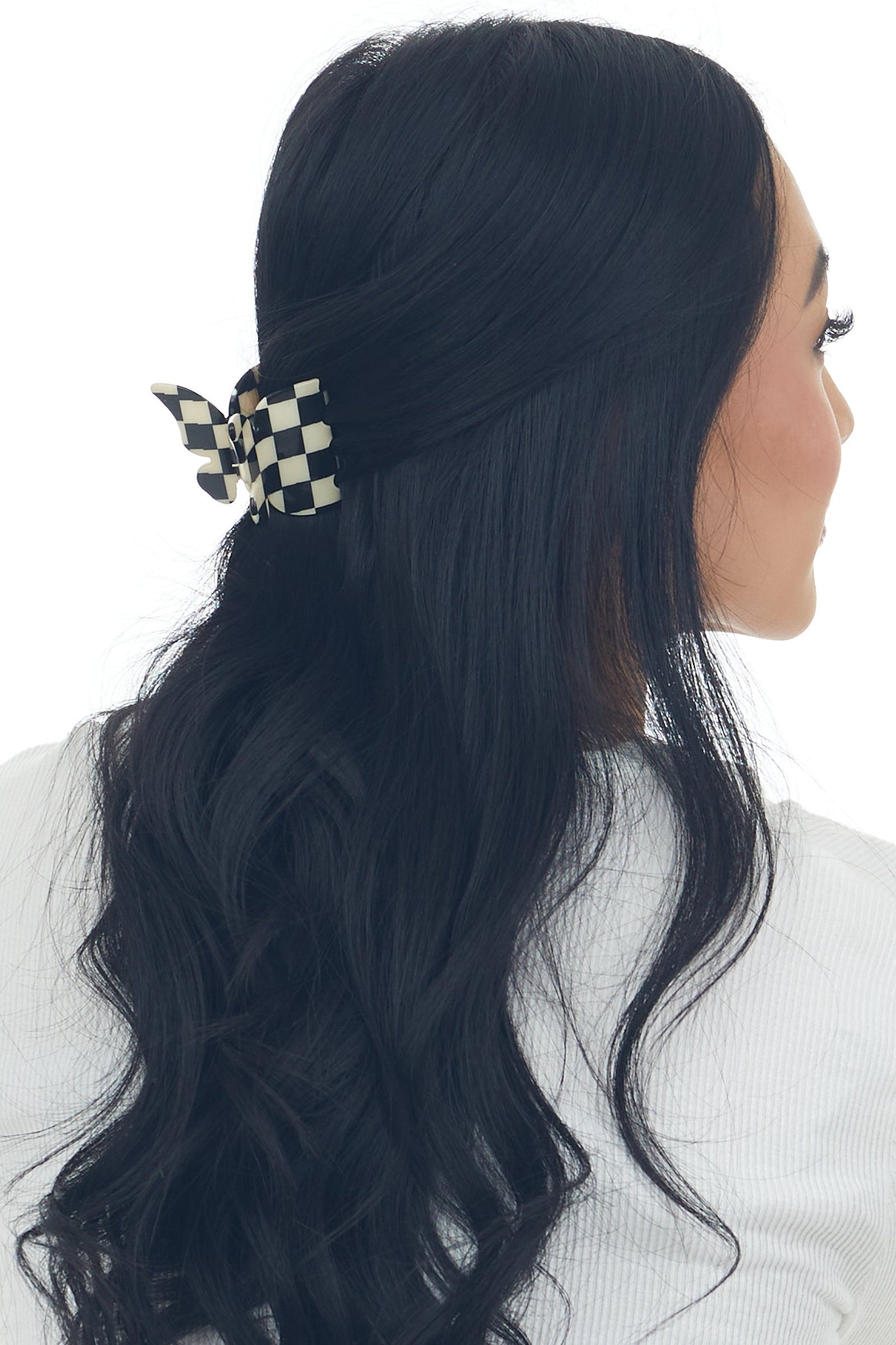 Black Checkered Acetate Butterfly Hair Claw
