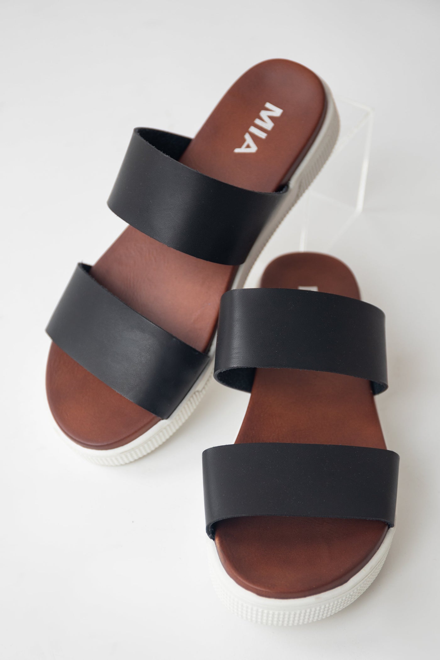 Black Comfy Footbed Slip On Platform Sandals