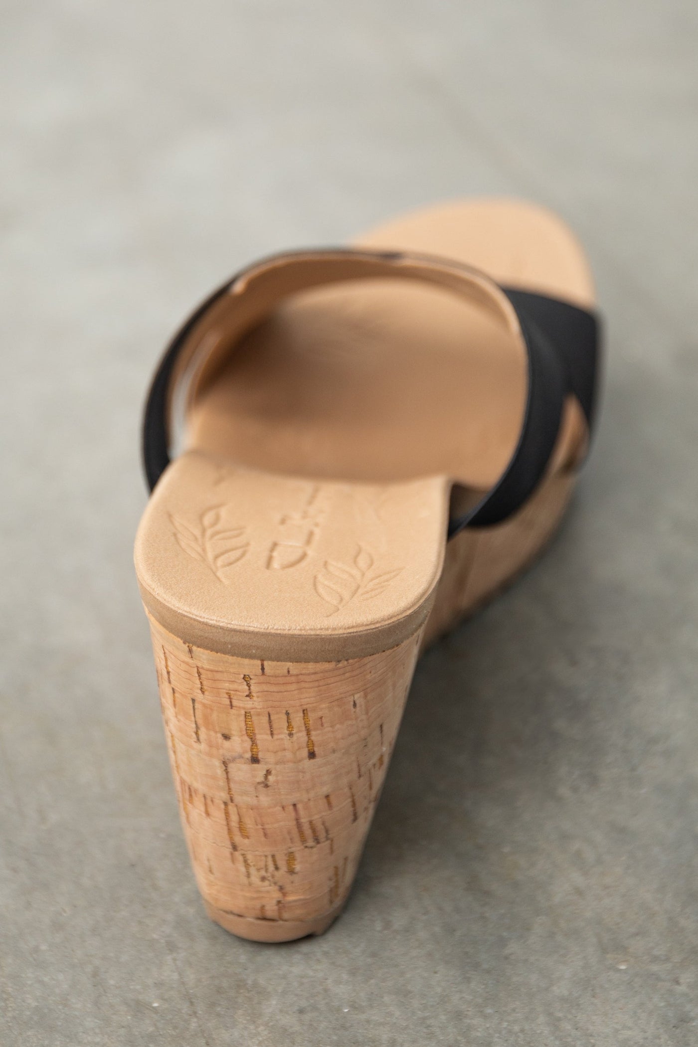 Black Criss Cross Strap Cork Wedge Heels