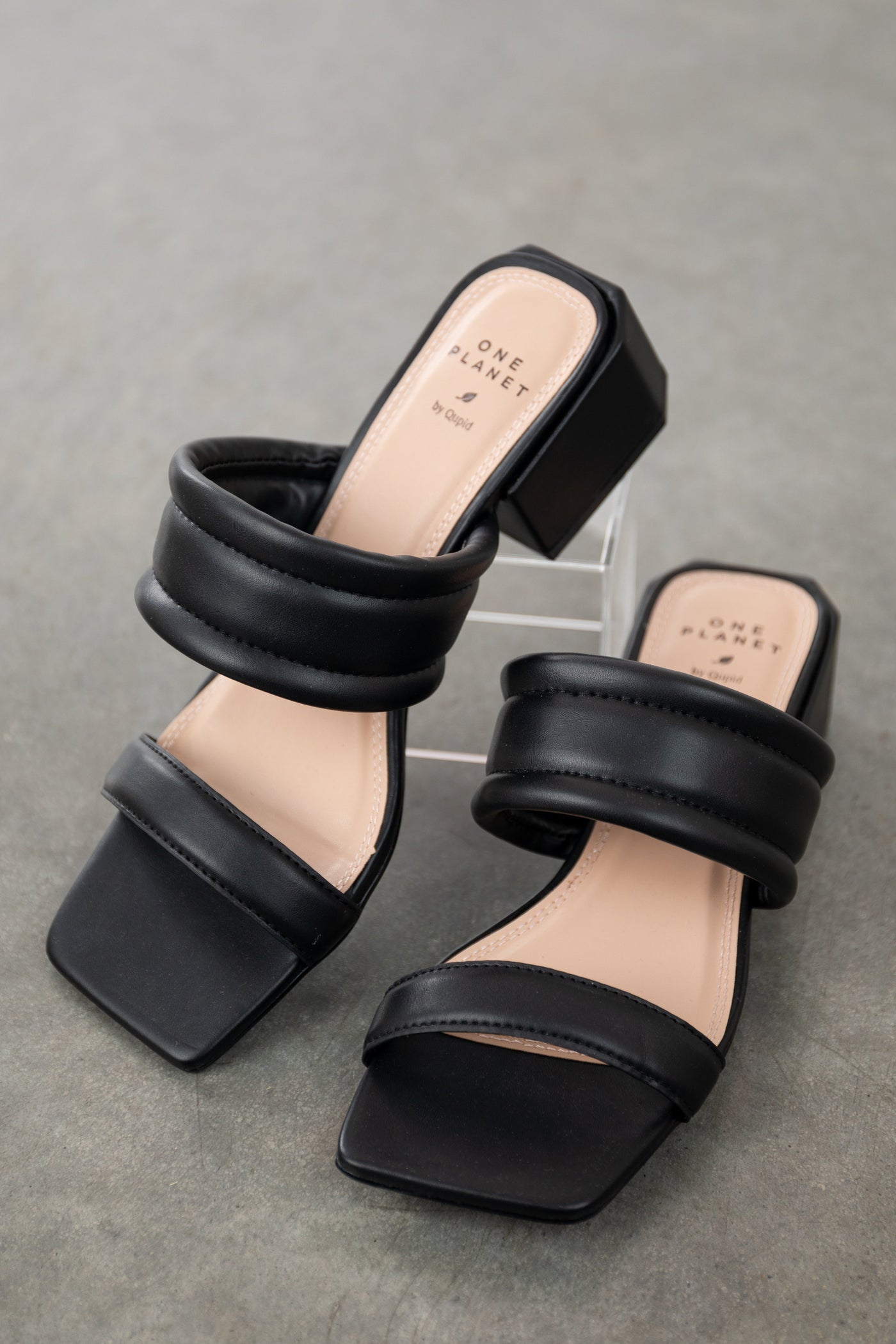 Black Double Strap Faux Leather Sandals