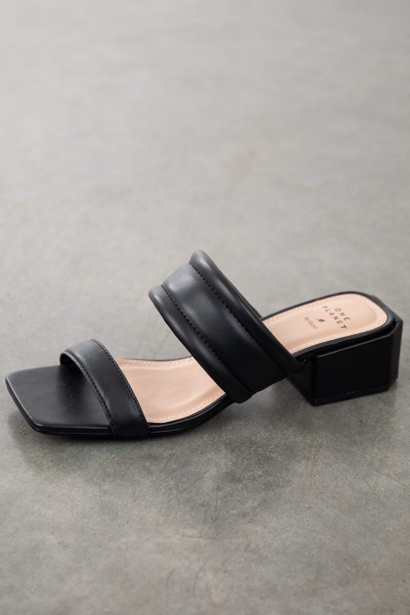 Black Double Strap Faux Leather Sandals