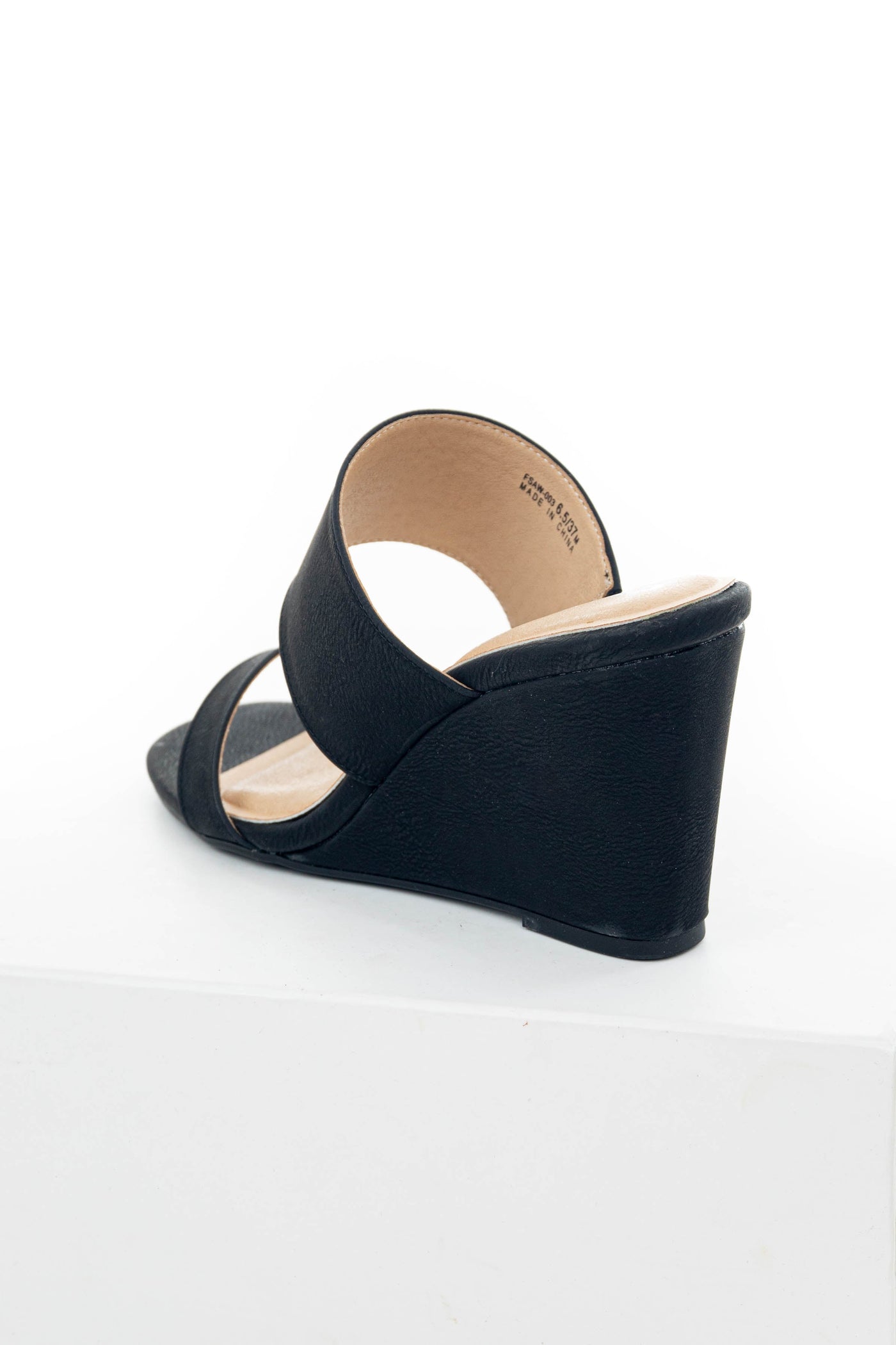 Black Double Strap Slip On Cushioned Wedges
