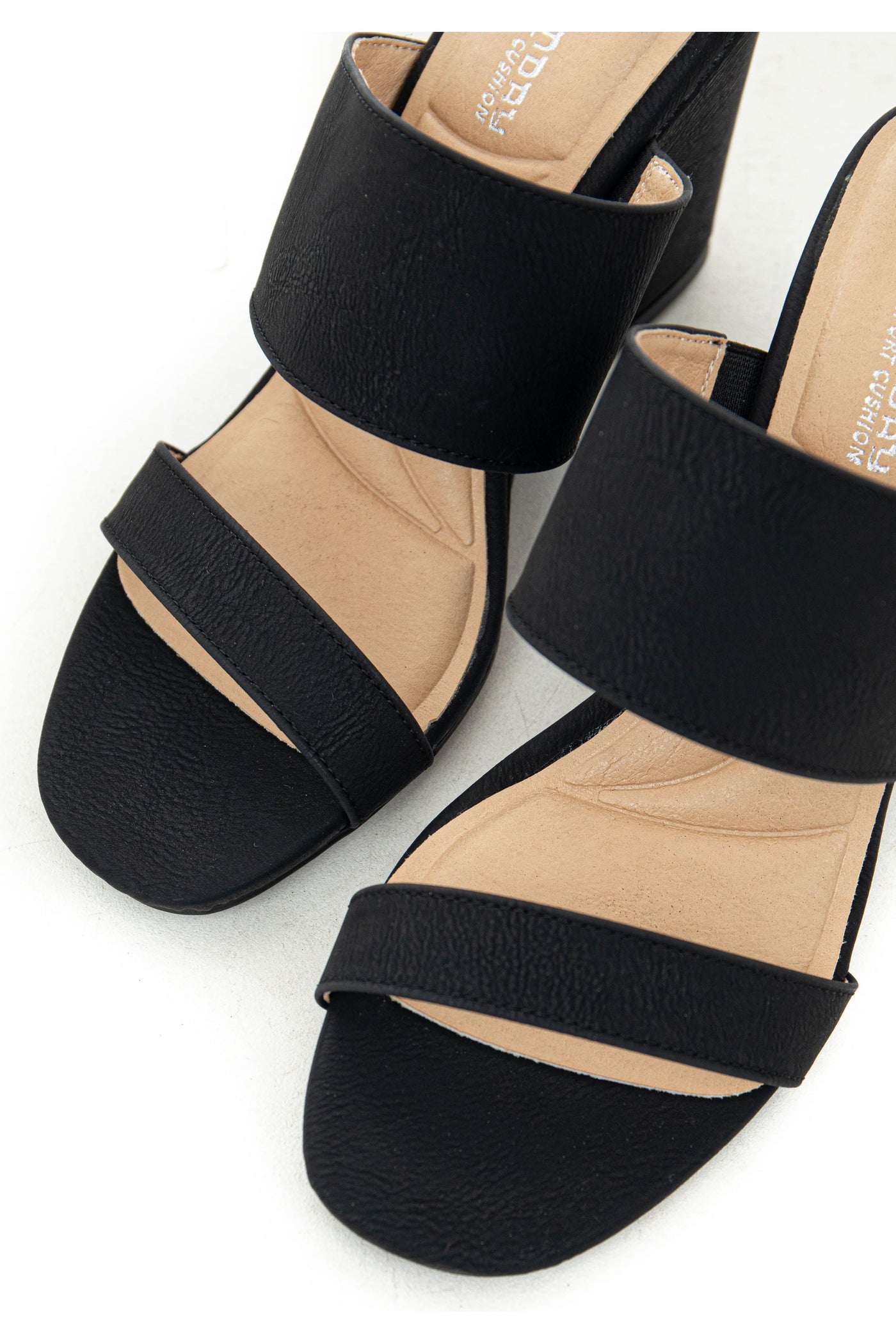 Black Double Strap Slip On Cushioned Wedges