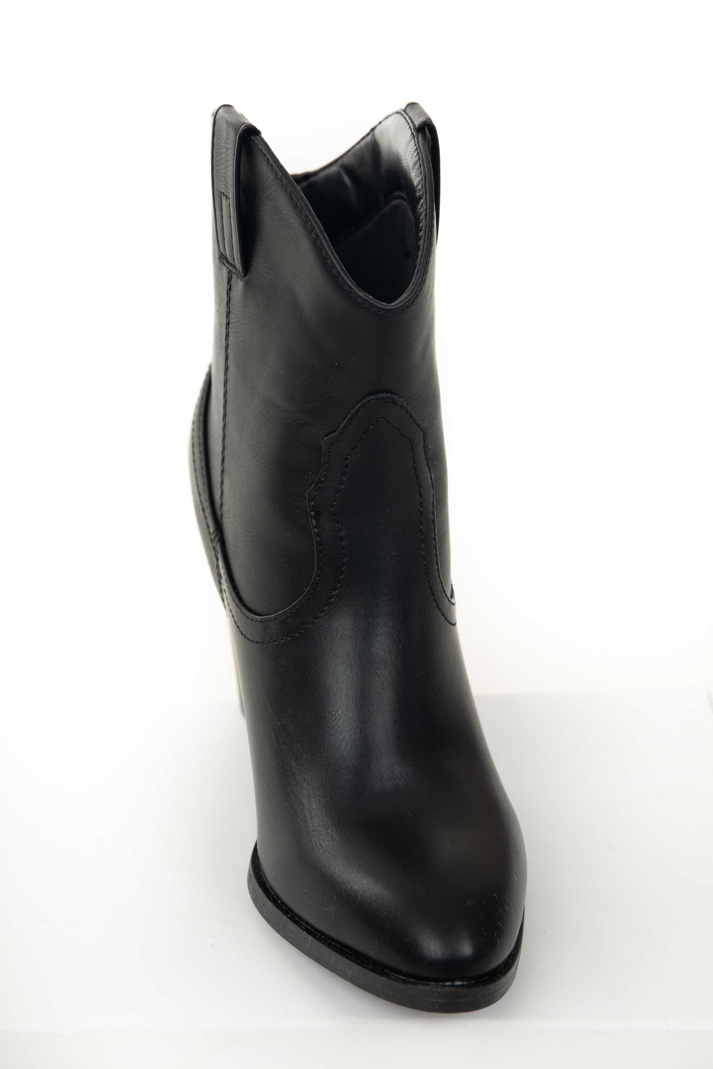 Black Faux Leather Chunky Heel Western Booties