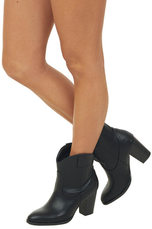 Black Faux Leather Chunky Heel Western Booties