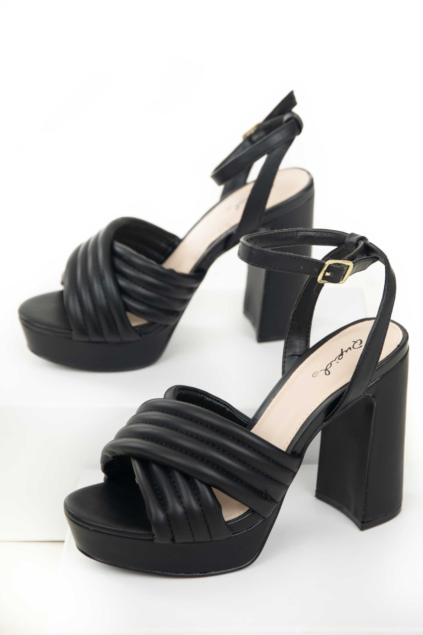 Black Faux Leather Criss Cross Strap High Heels