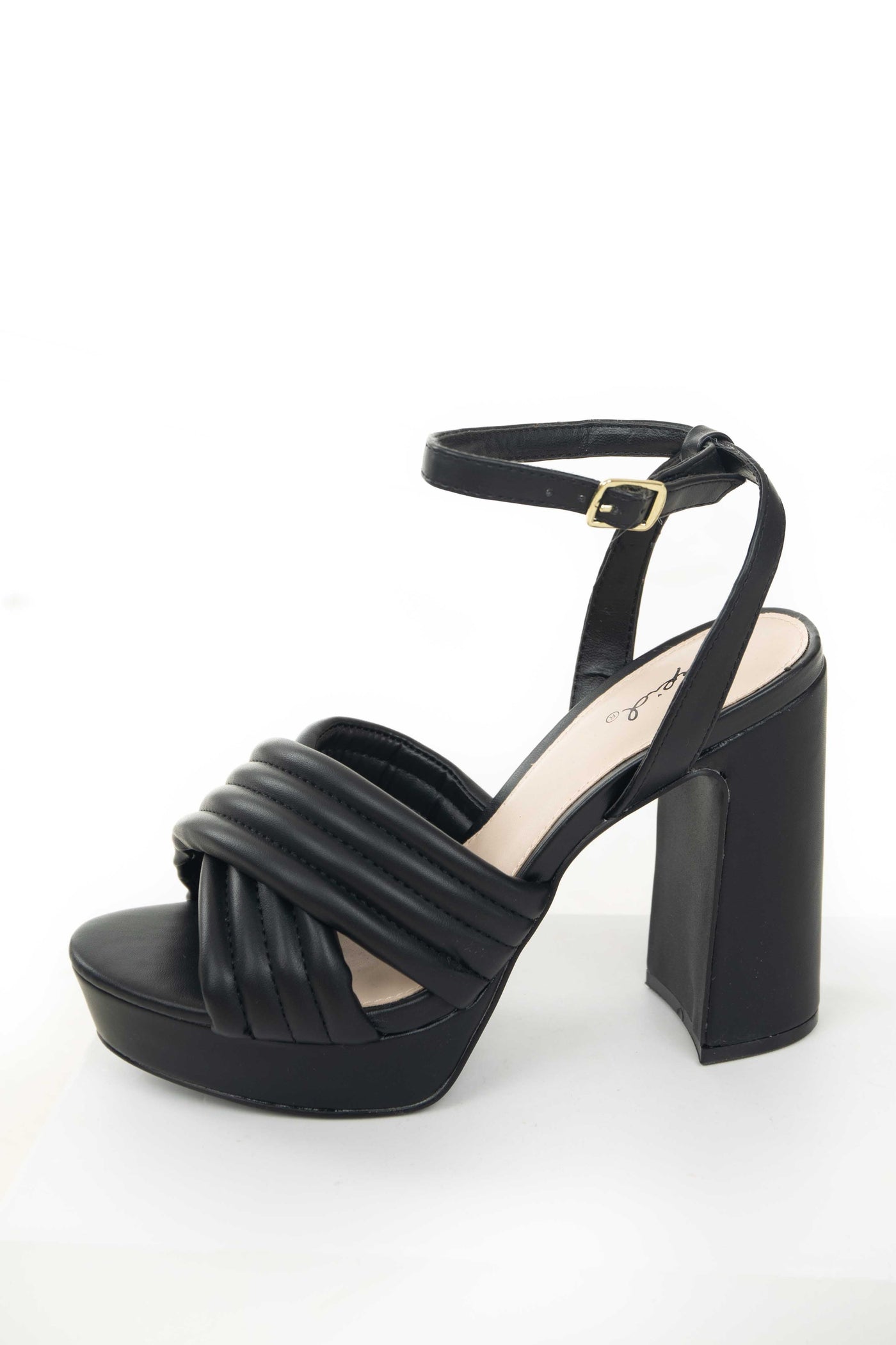 Black Faux Leather Criss Cross Strap High Heels