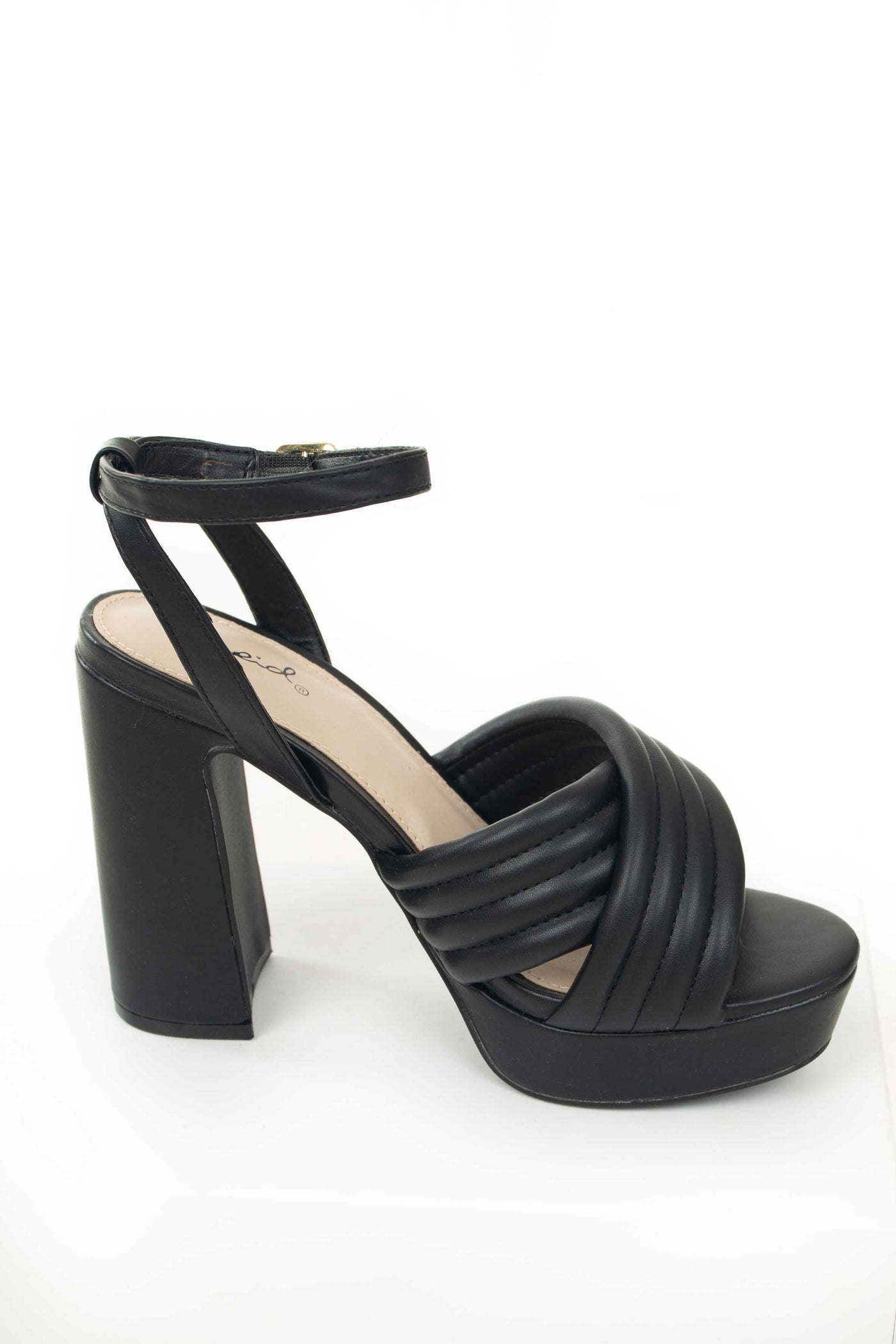 Black Faux Leather Criss Cross Strap High Heels