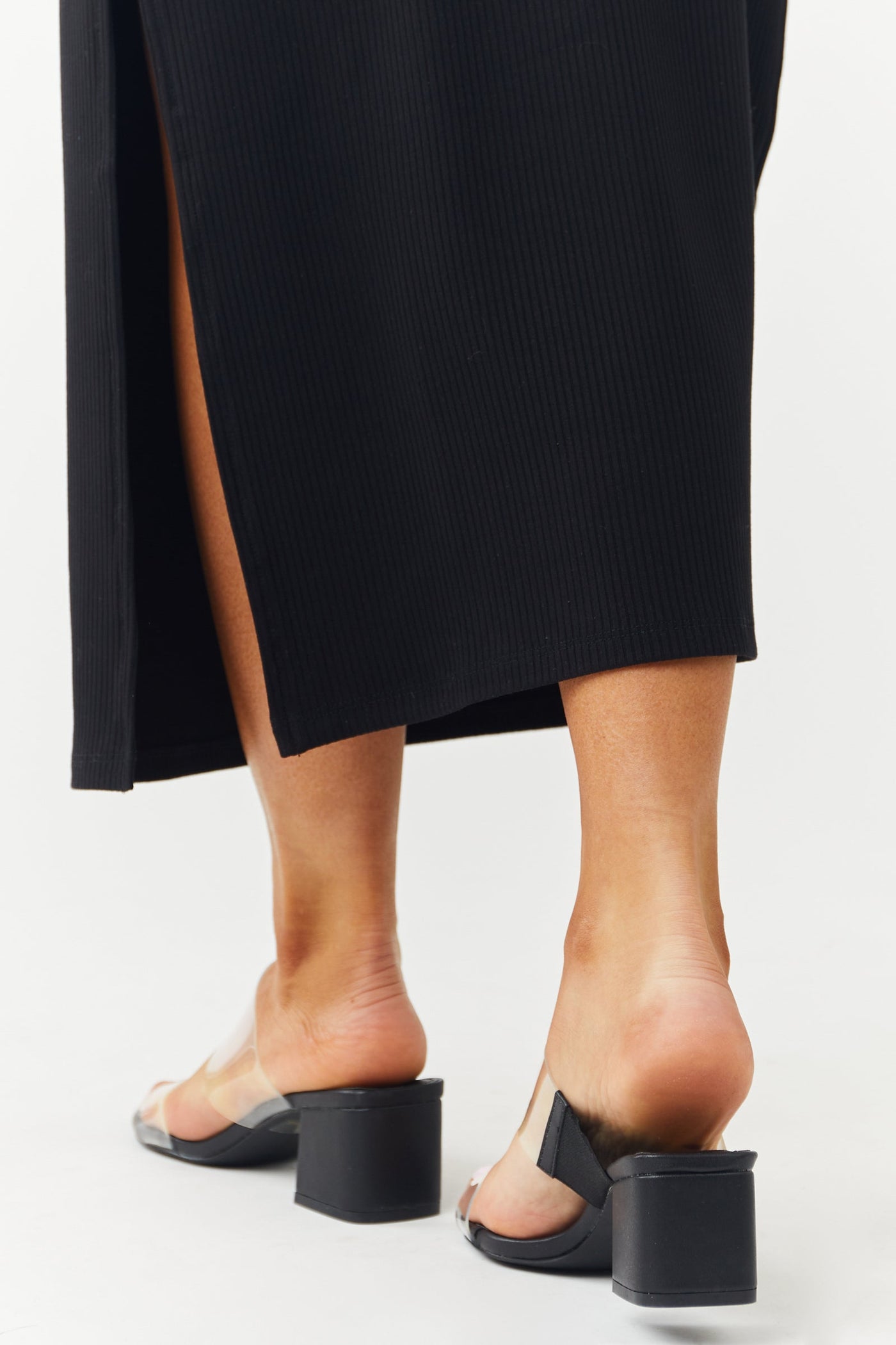 Black Faux Leather Lucite Block Heels