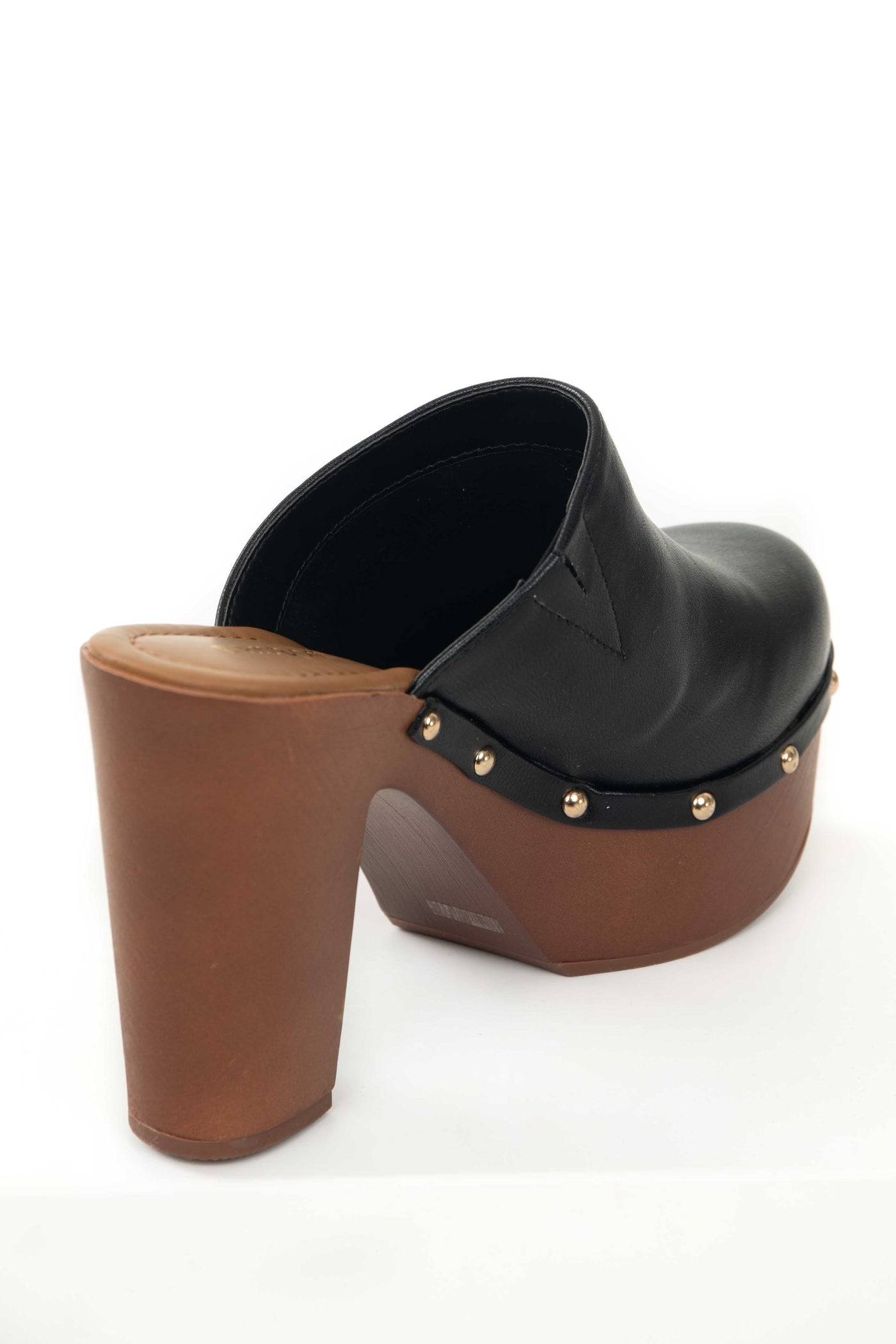 Black Faux Leather Platform Heeled Clogs