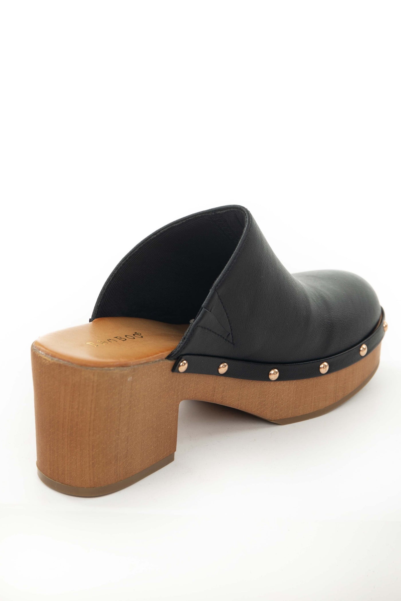 Black Faux Leather Rounded Toe Studded Clogs