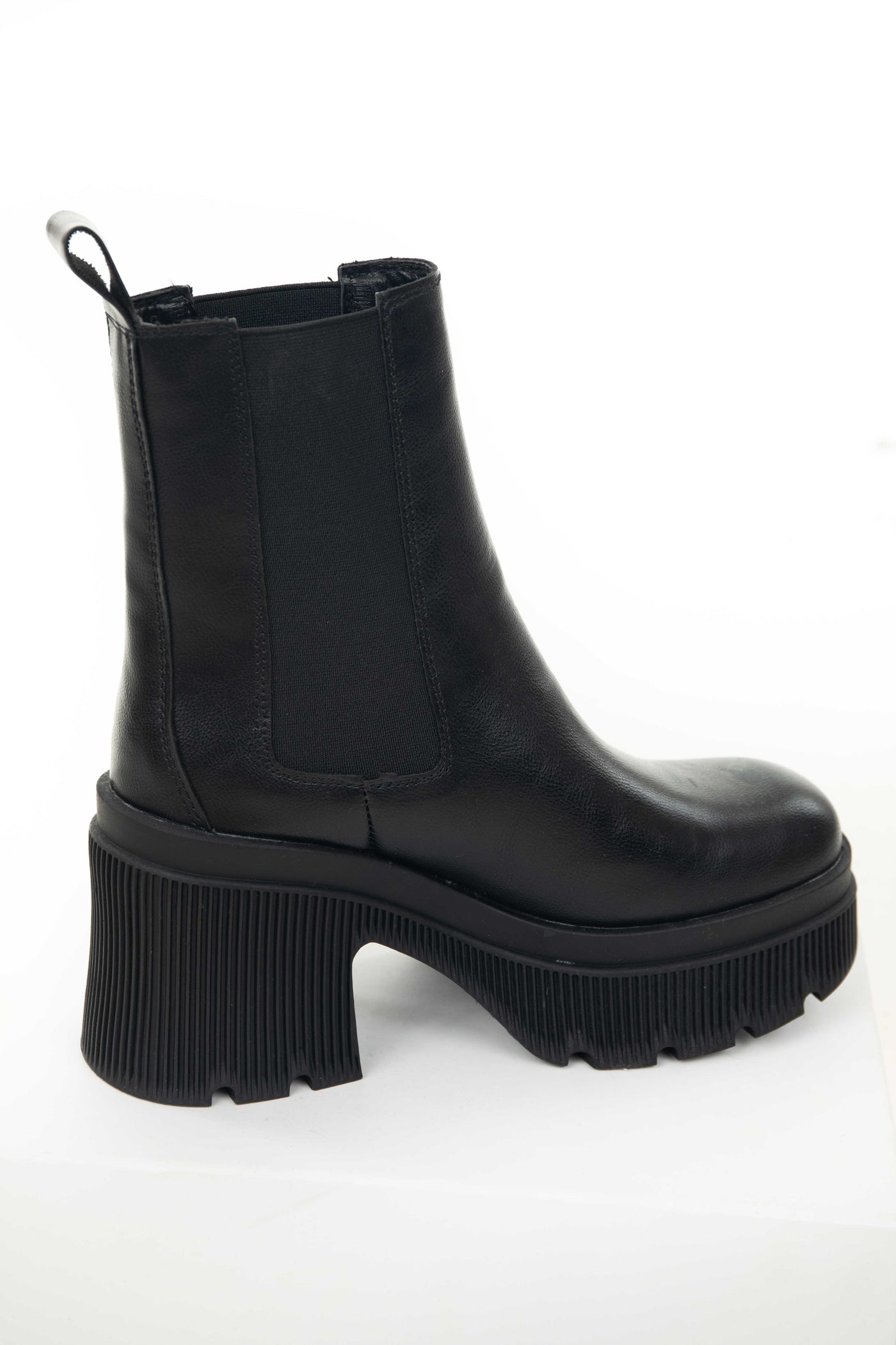 Black Faux Leather Side Panel Chunky Lug Boots