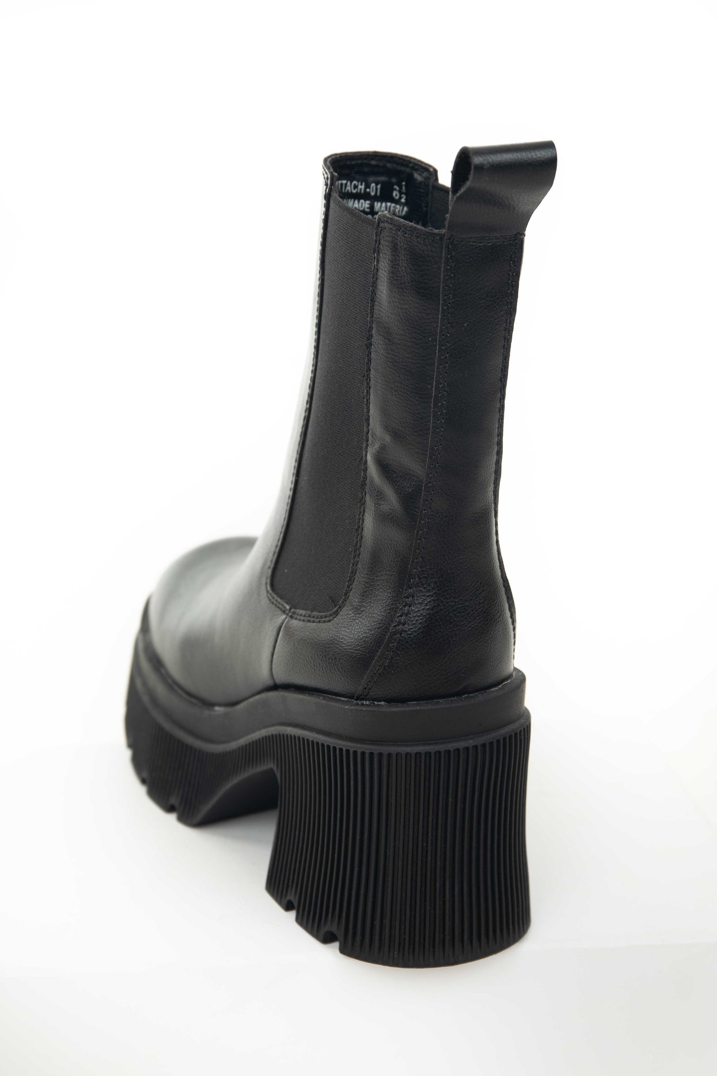 Black Faux Leather Side Panel Chunky Lug Boots