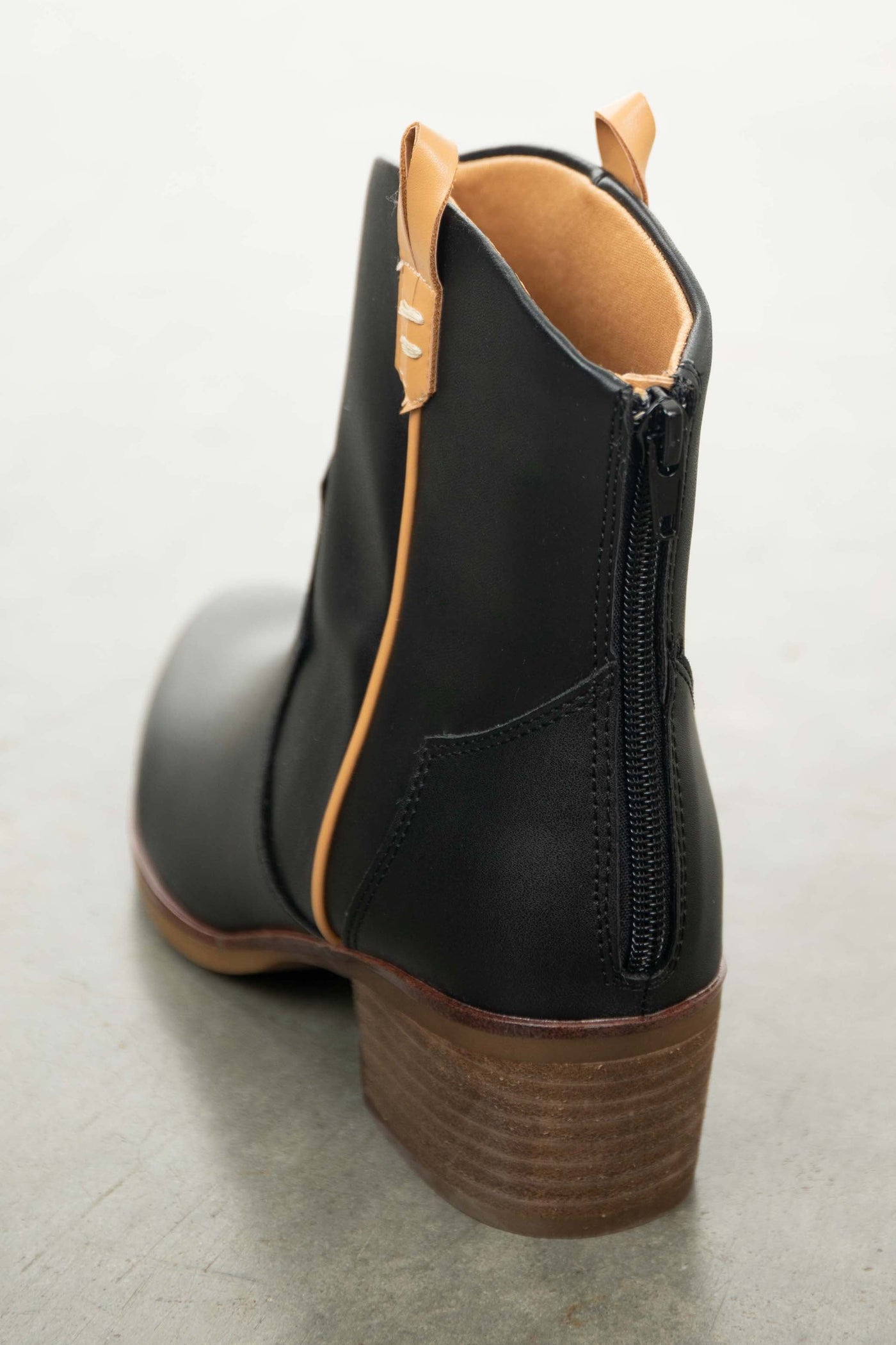 Black Faux Leather Western Booties with Pull Tabs