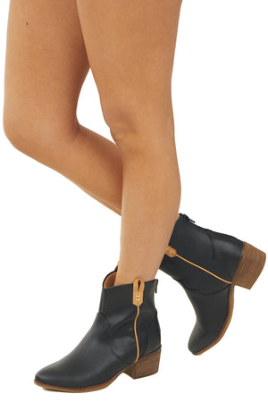 Black Faux Leather Western Booties with Pull Tabs