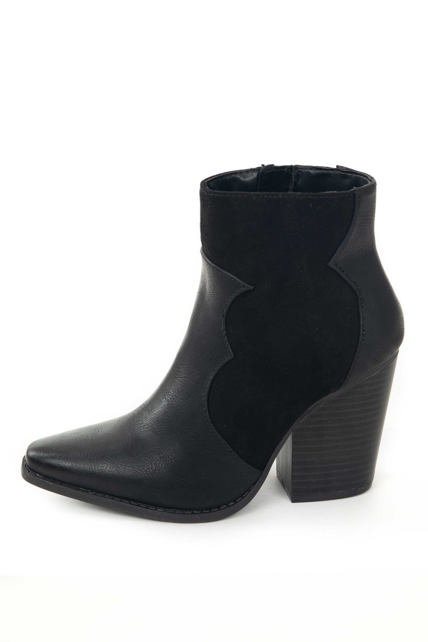 Black Faux Leather Western Style Booties