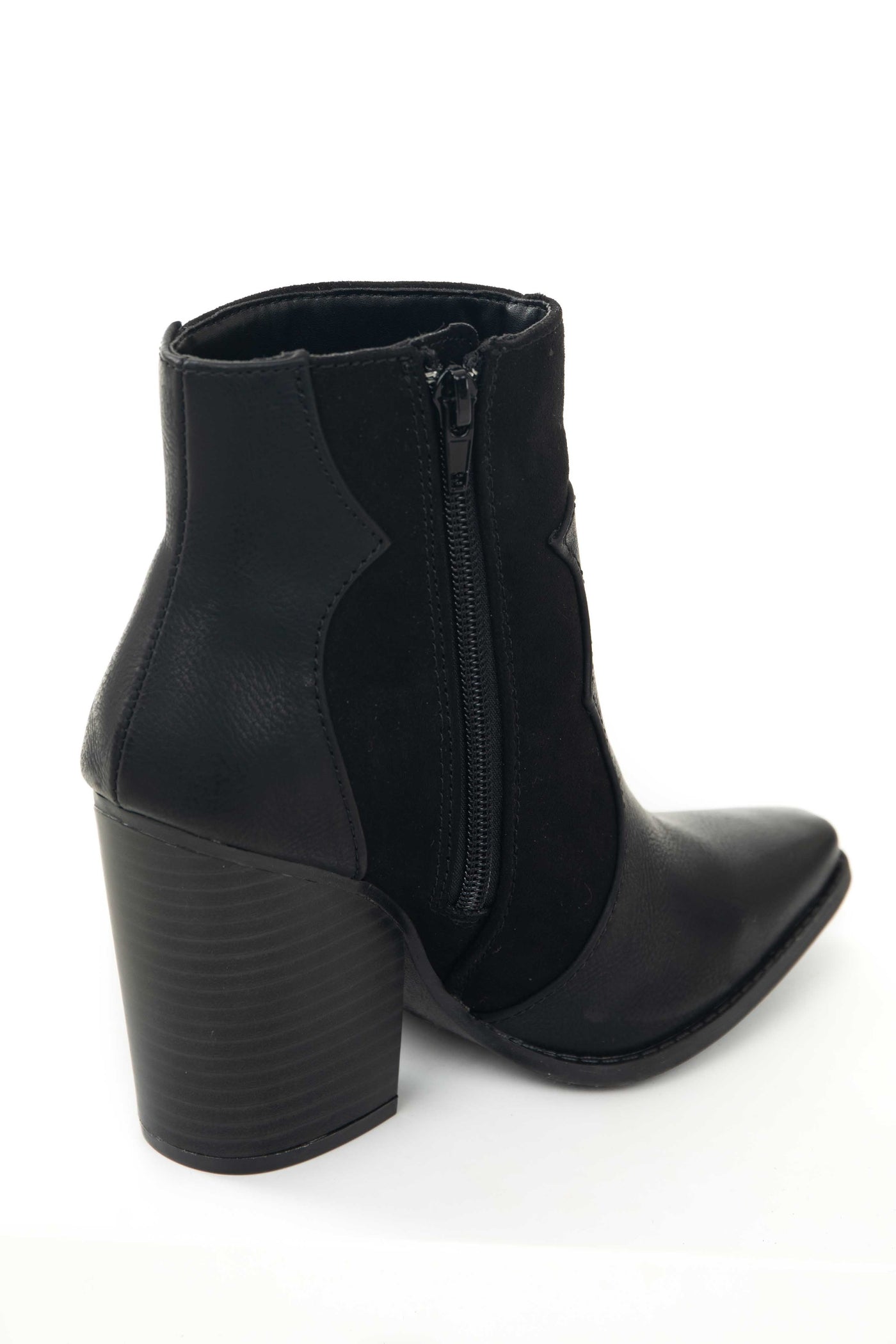 Black Faux Leather Western Style Booties