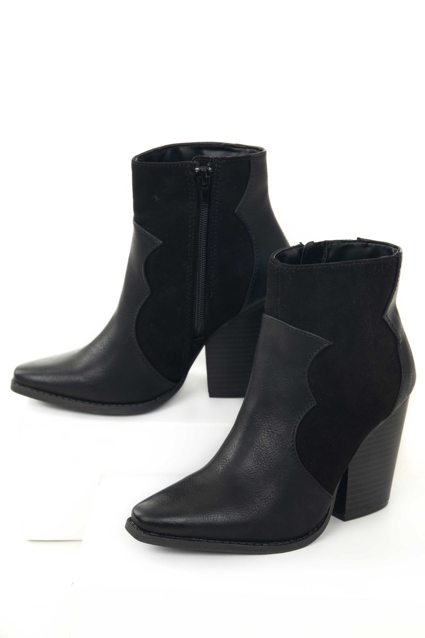 Black Faux Leather Western Style Booties