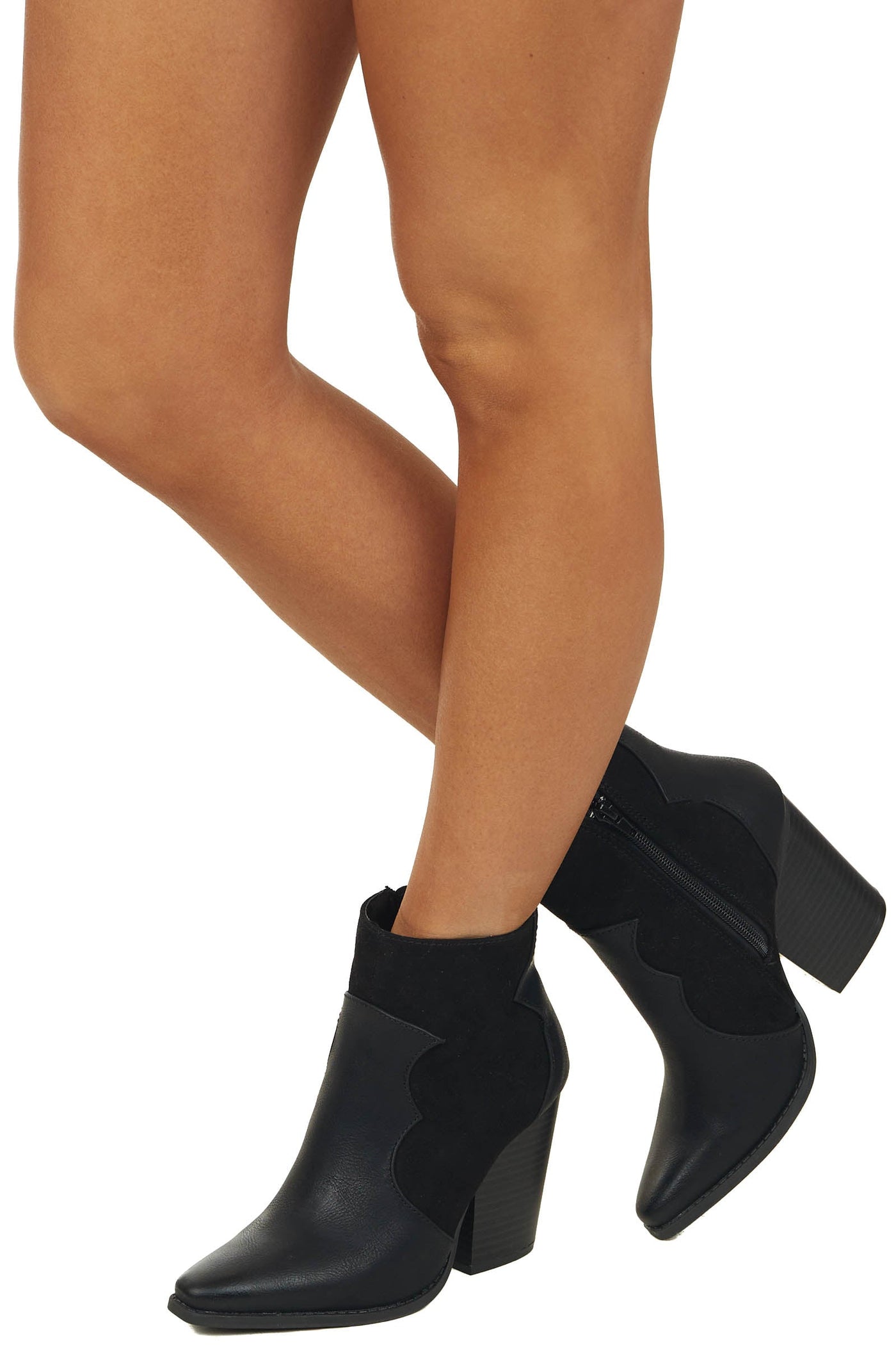 Black Faux Leather Western Style Booties