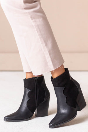 Black Faux Leather Western Style Booties