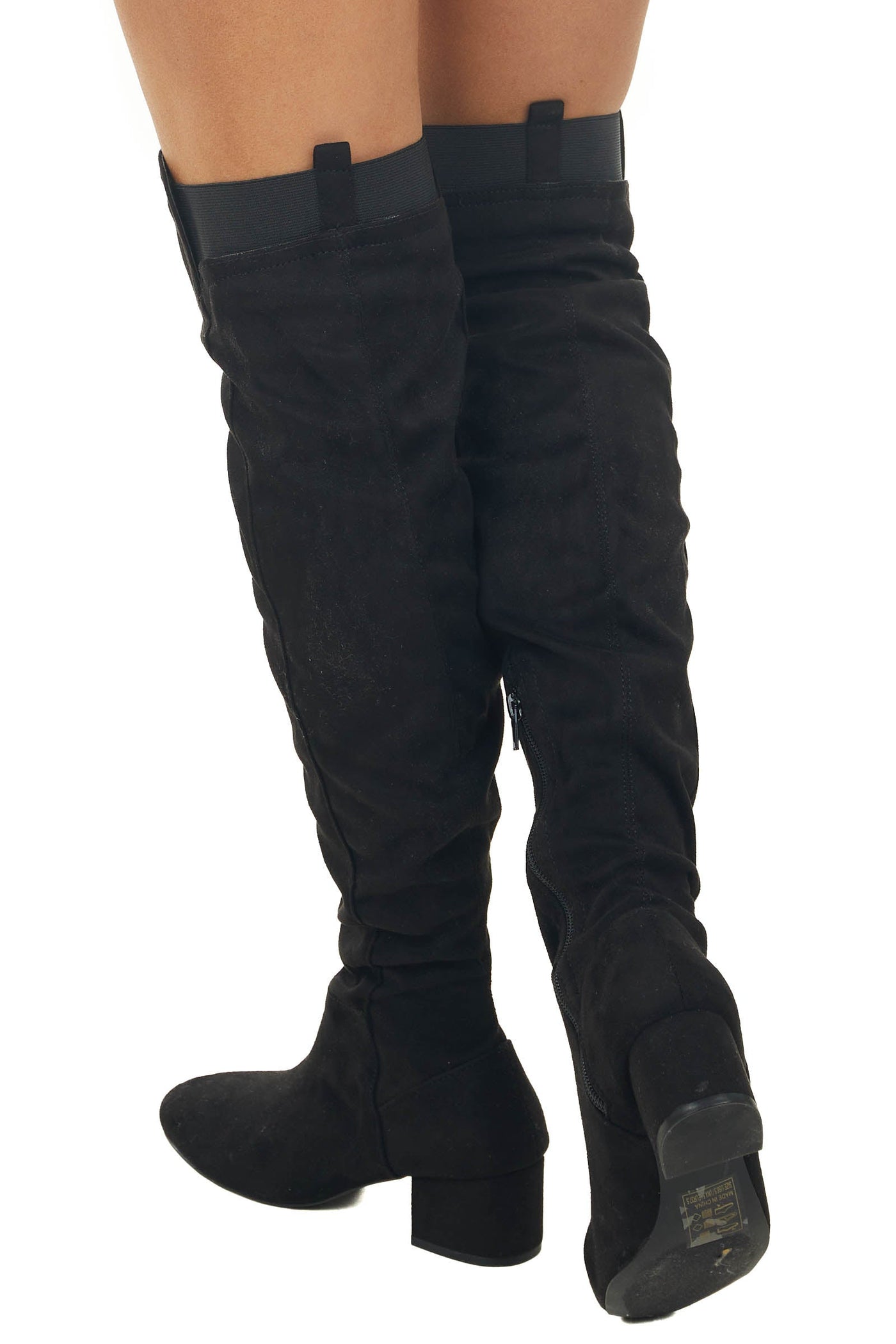 Black Faux Suede Block Heel Knee High Boots