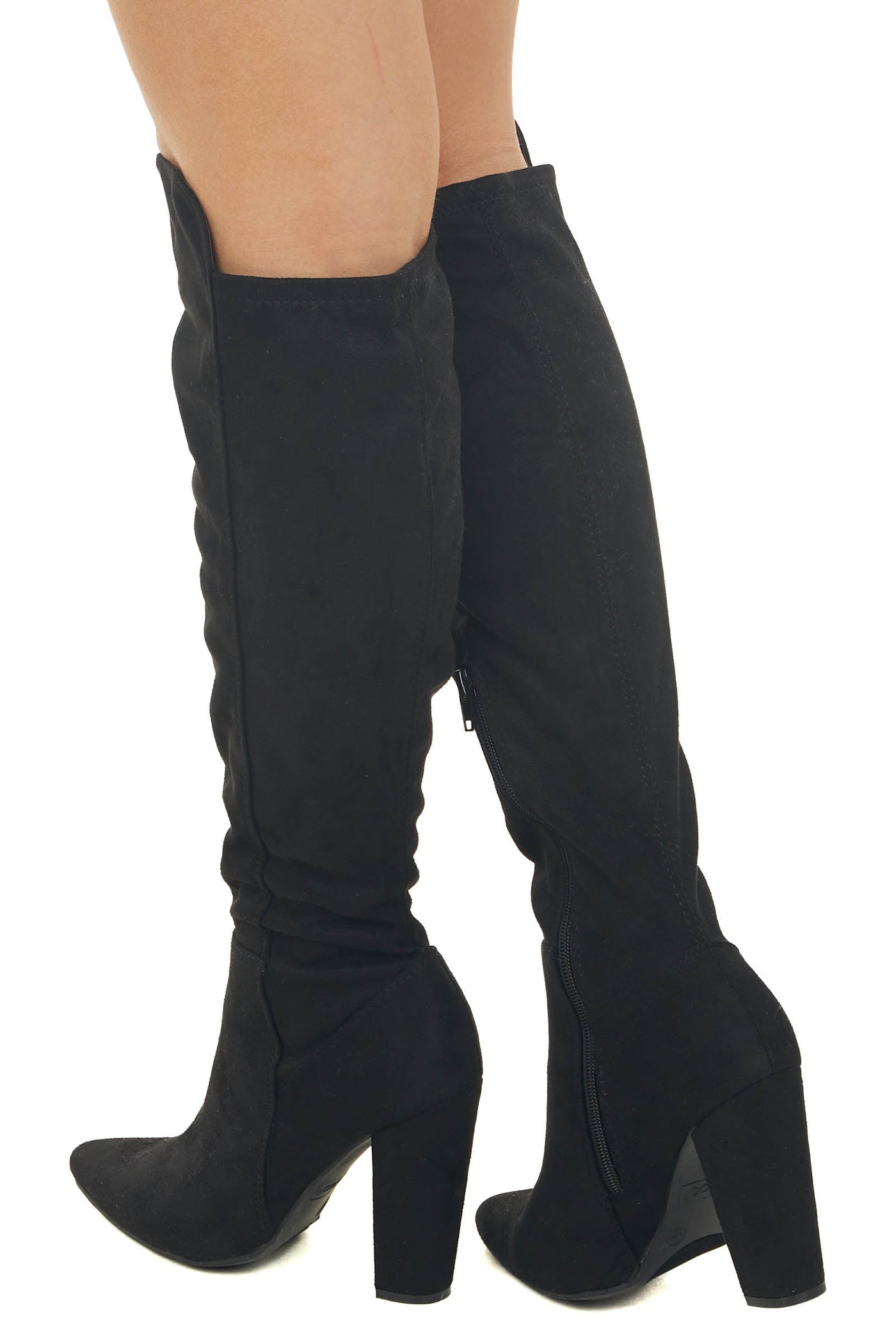 Black Faux Suede High Heel Knee High Boots