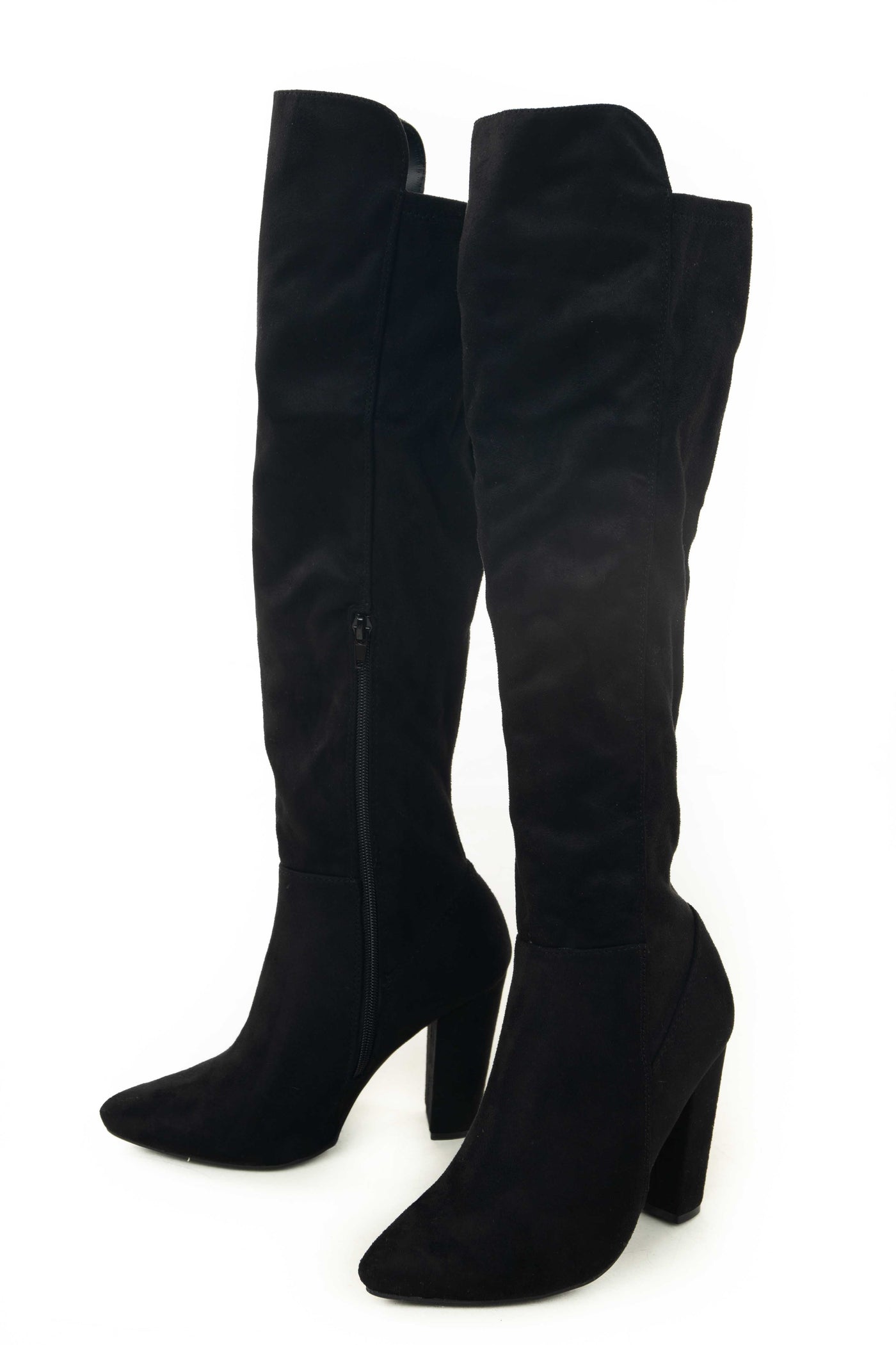 Black Faux Suede High Heel Knee High Boots