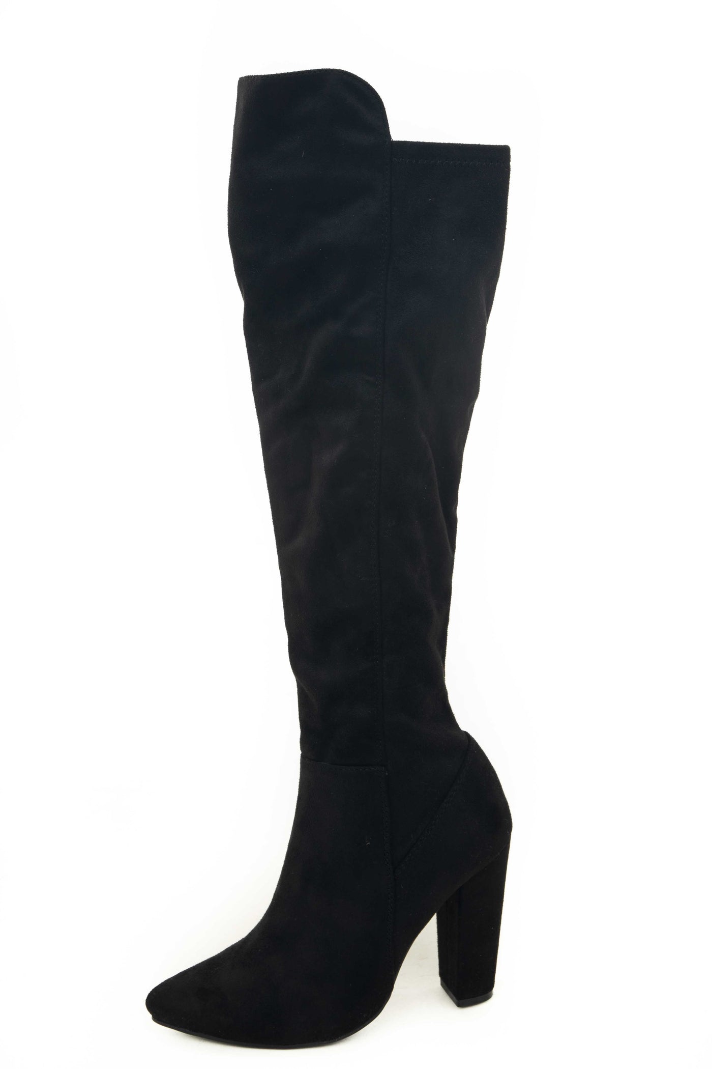 Black Faux Suede High Heel Knee High Boots