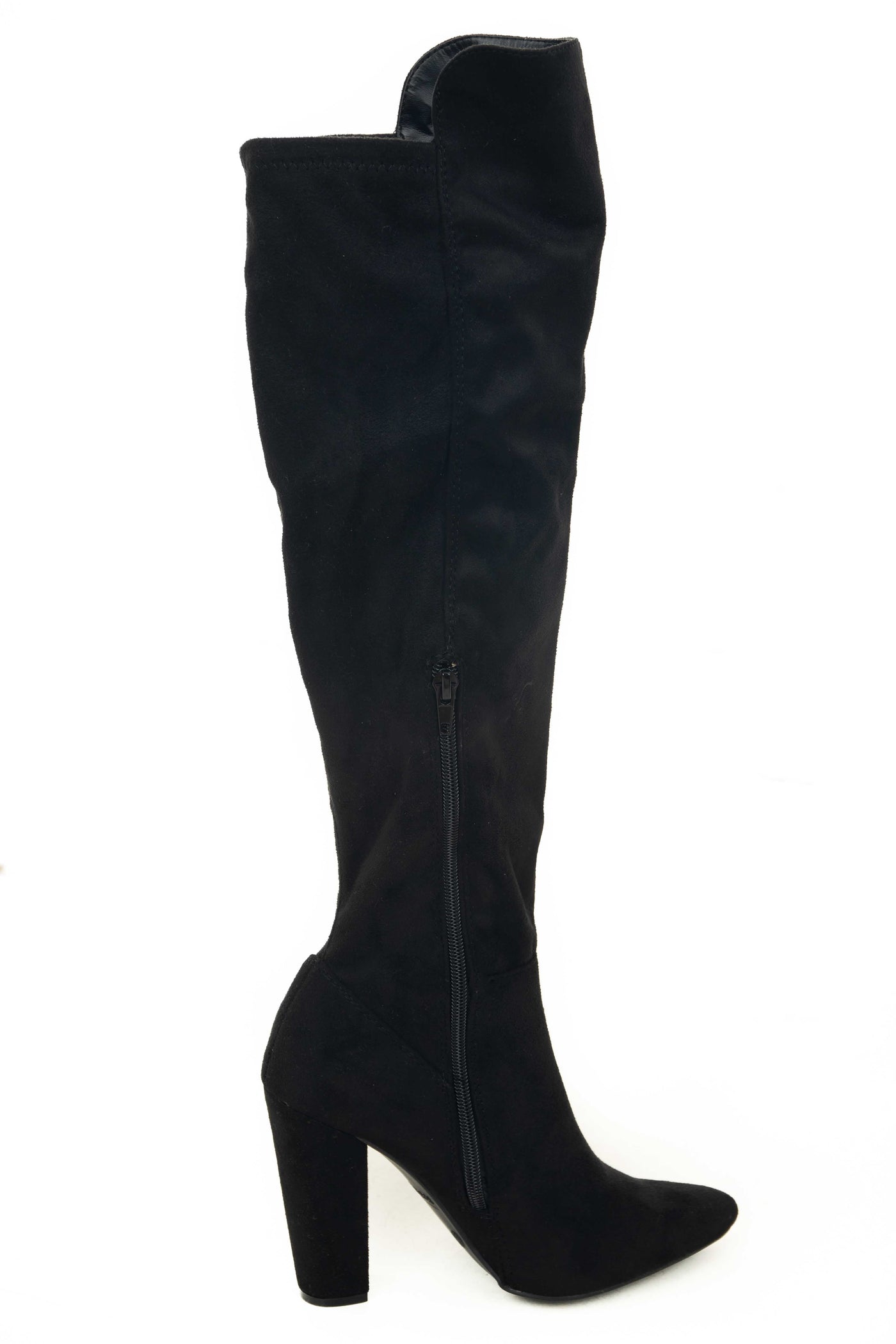 Black Faux Suede High Heel Knee High Boots