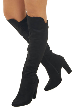 Black Faux Suede High Heel Knee High Boots