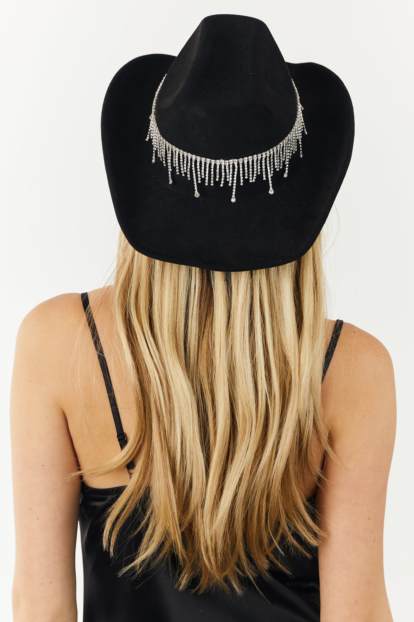 Black Faux Suede Rhinestone Band Western Hat