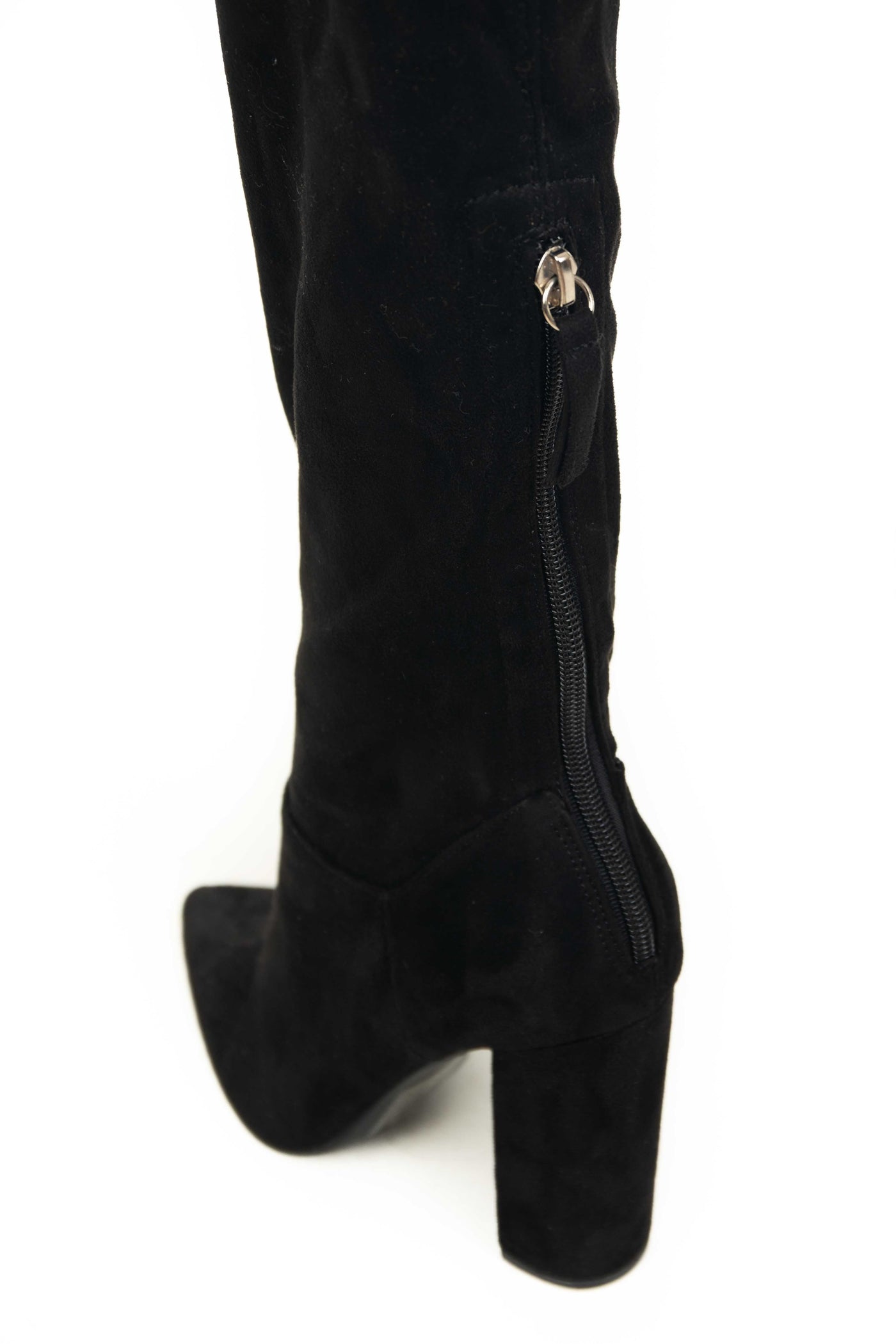 Black Faux Suede Slouchy Knee Length Boots