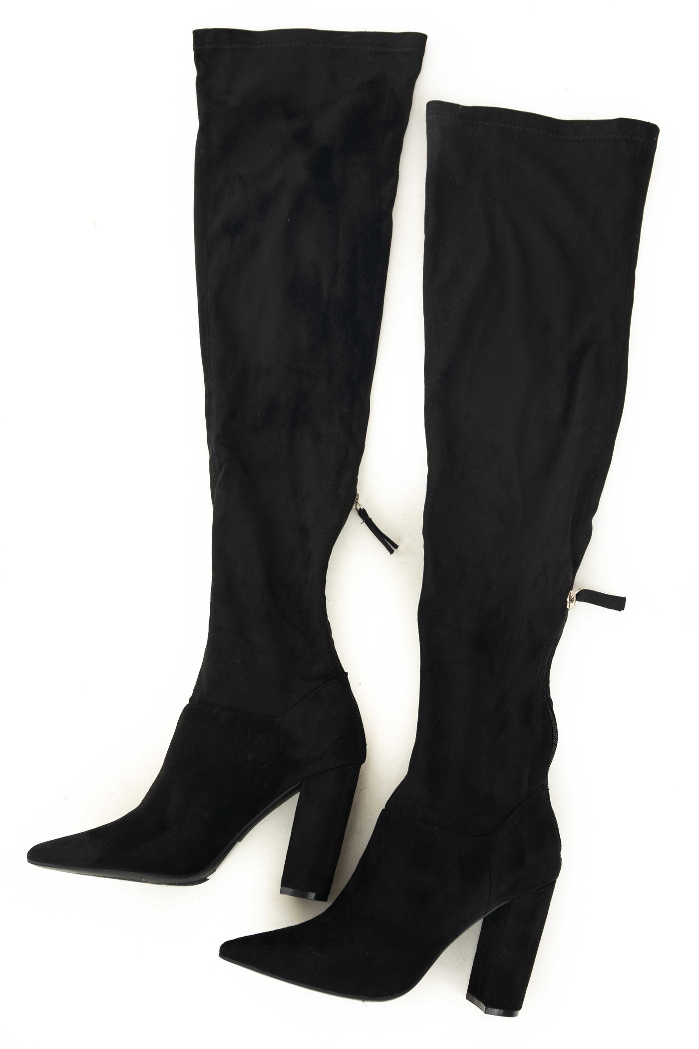 Black Faux Suede Slouchy Knee Length Boots