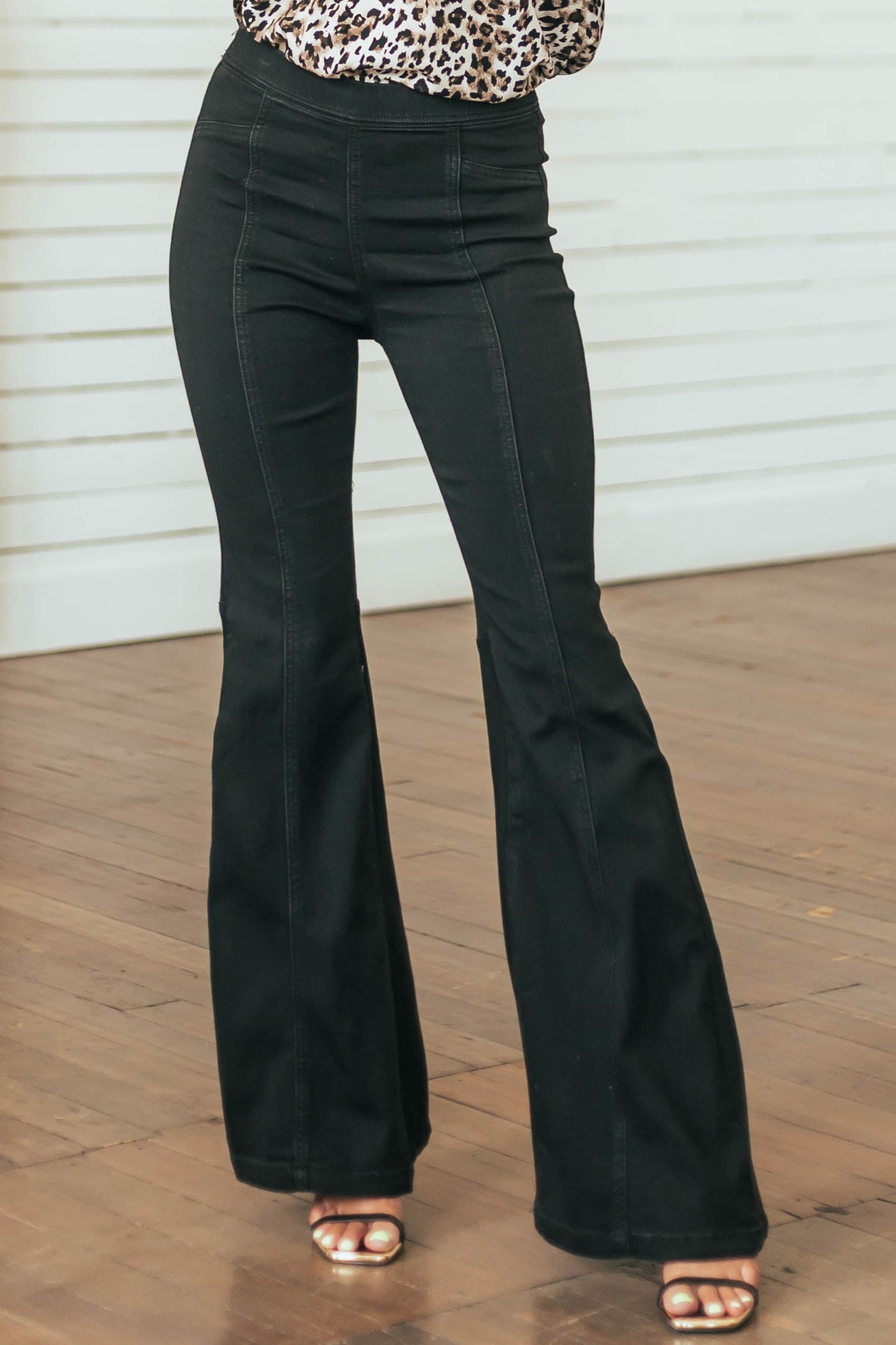 Black High Rise Front Seam Flare Leg Jeggings