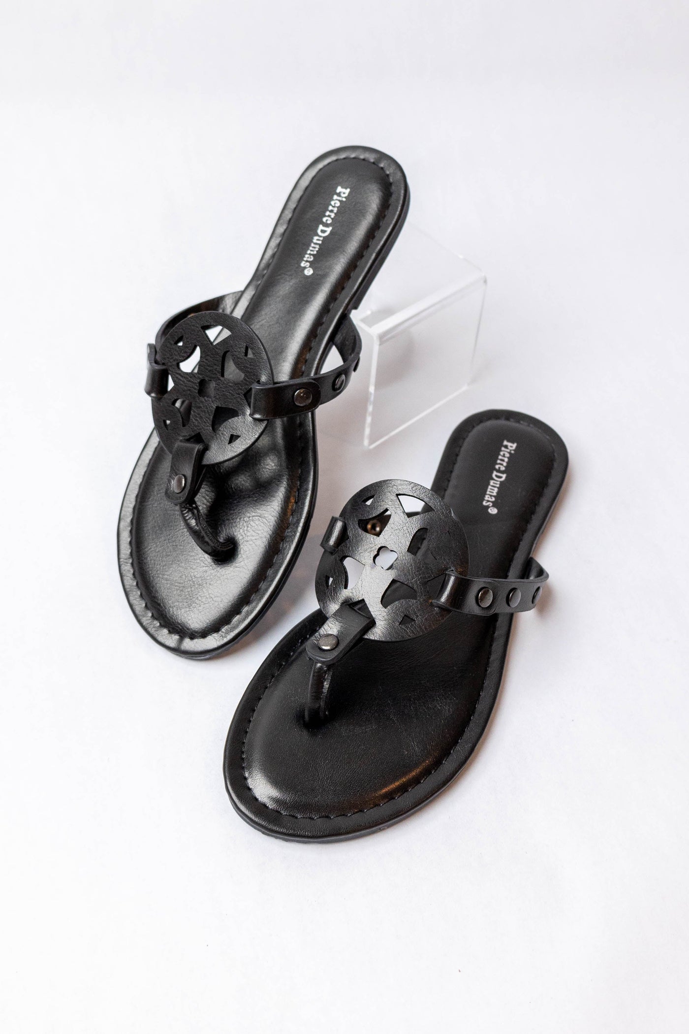 Black Laser Cut Out Mandala Thong Sandals