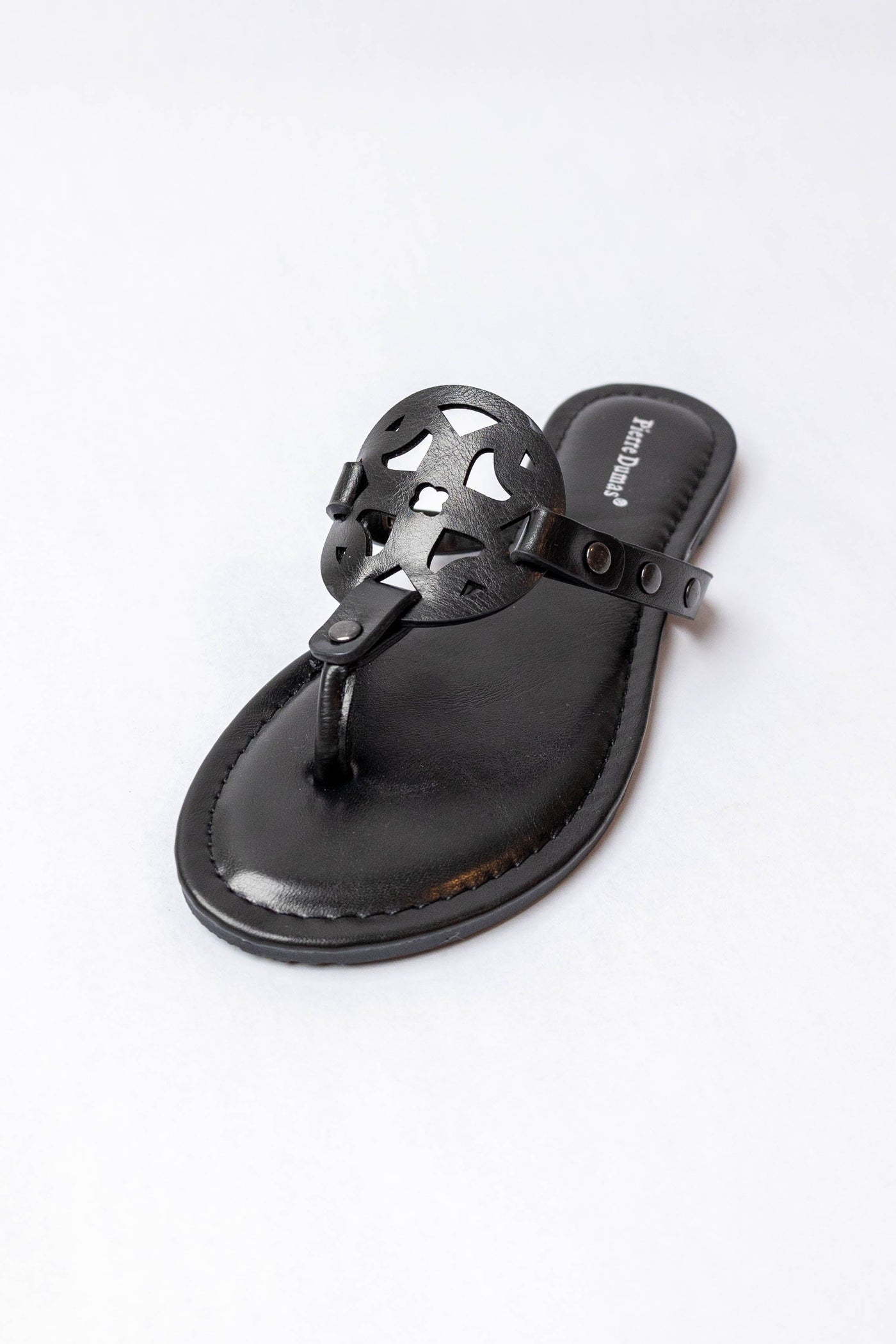 Black Laser Cut Out Mandala Thong Sandals