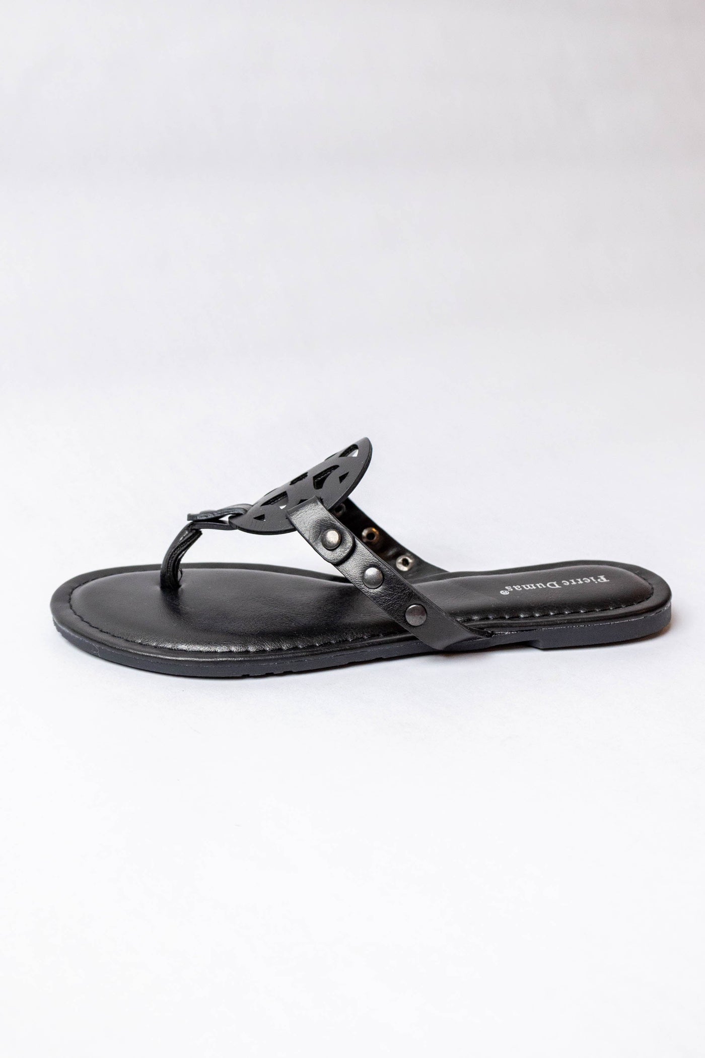 Black Laser Cut Out Mandala Thong Sandals