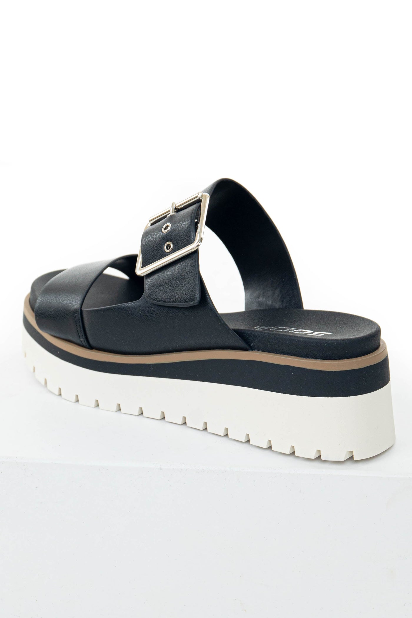 Black Platform Silver Buckle Strap Slip On Sandals