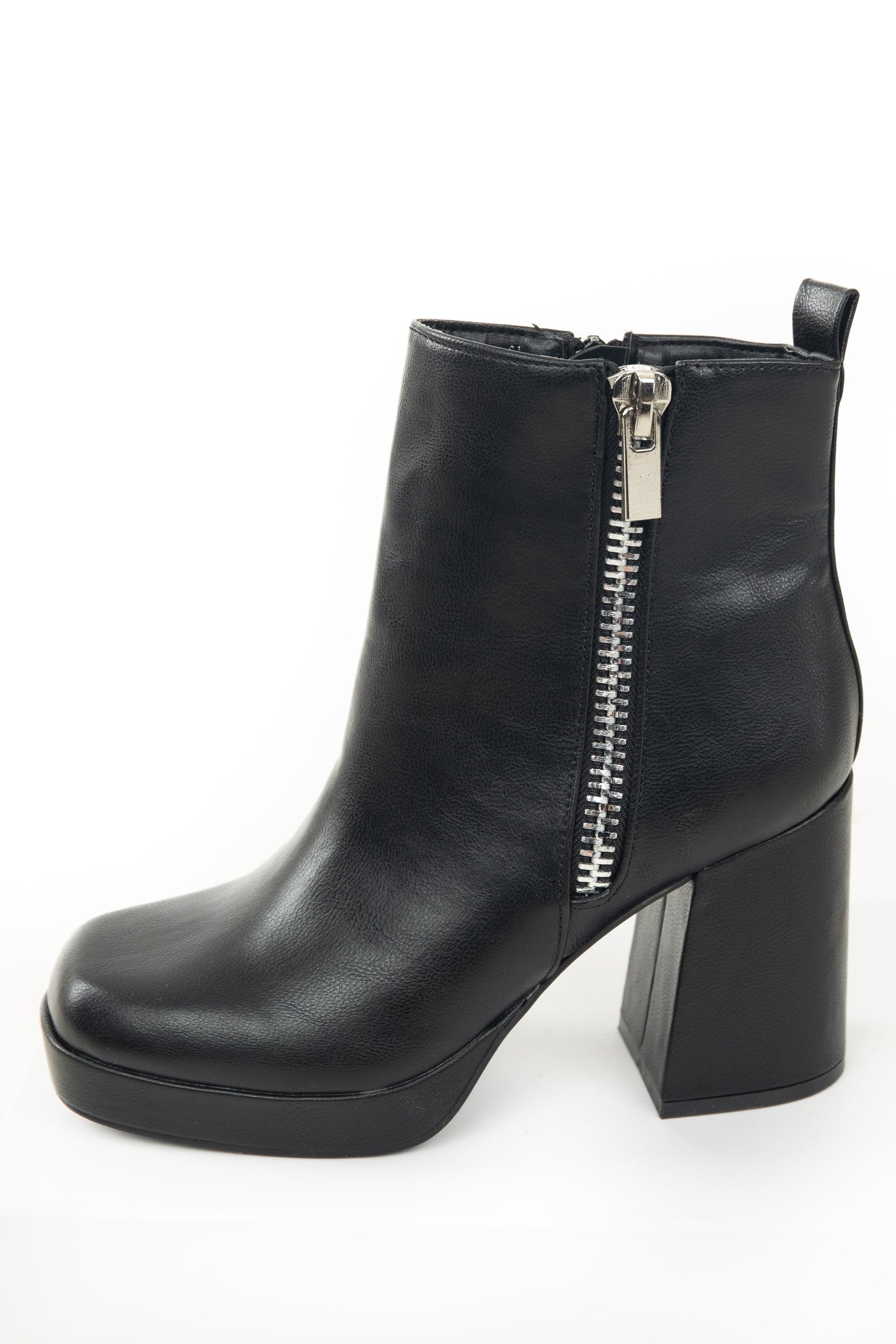 Black Pleather Chunky Heel Platform Booties